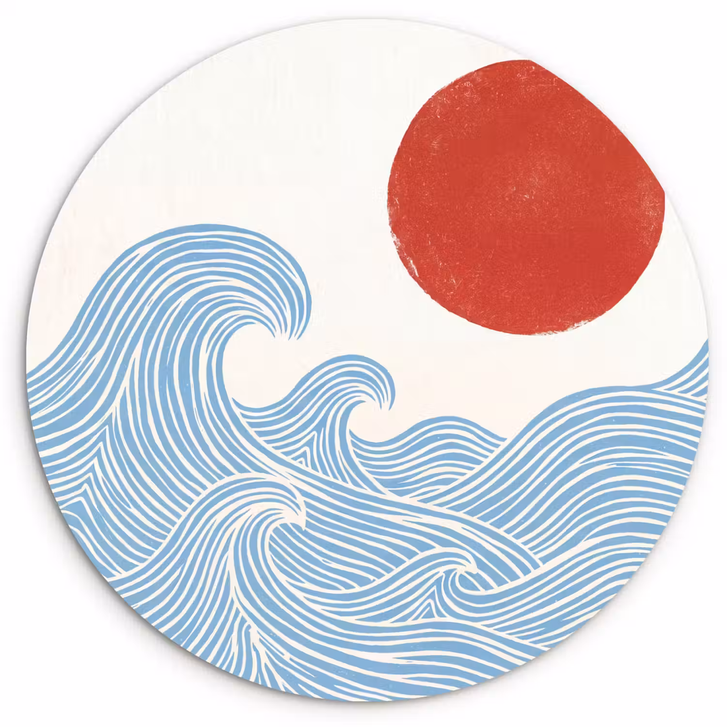 Zon - Golven - Oceaan - Abstract - Rood Wandcirkel kunststof plaat 5mm dik klein -3d