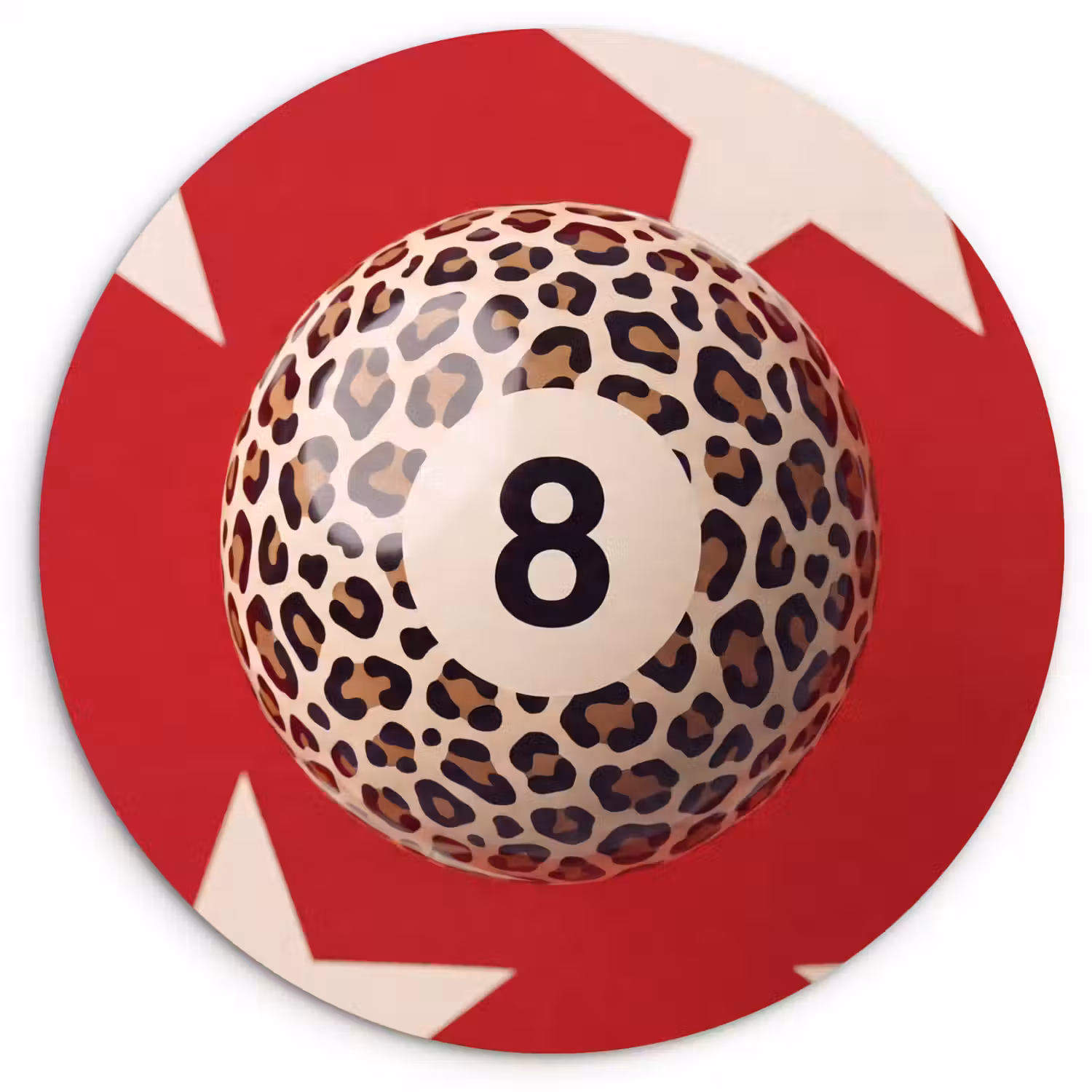 Spel - Dierenprint - Nummer 8 - Modern - Rood Wandcirkel kunststof plaat 5mm dik klein -3d