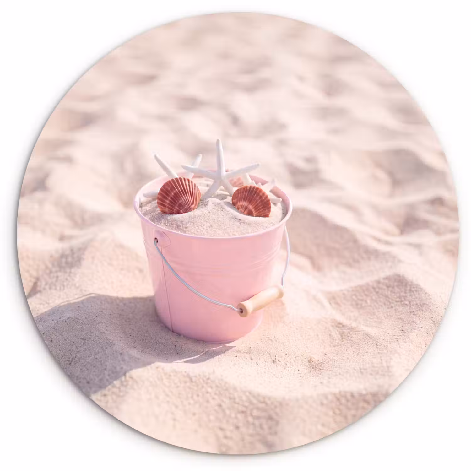 Strand - Schelpen - Zomer - Roze - Decoratie Wandcirkel kunststof plaat 5mm dik klein -3d