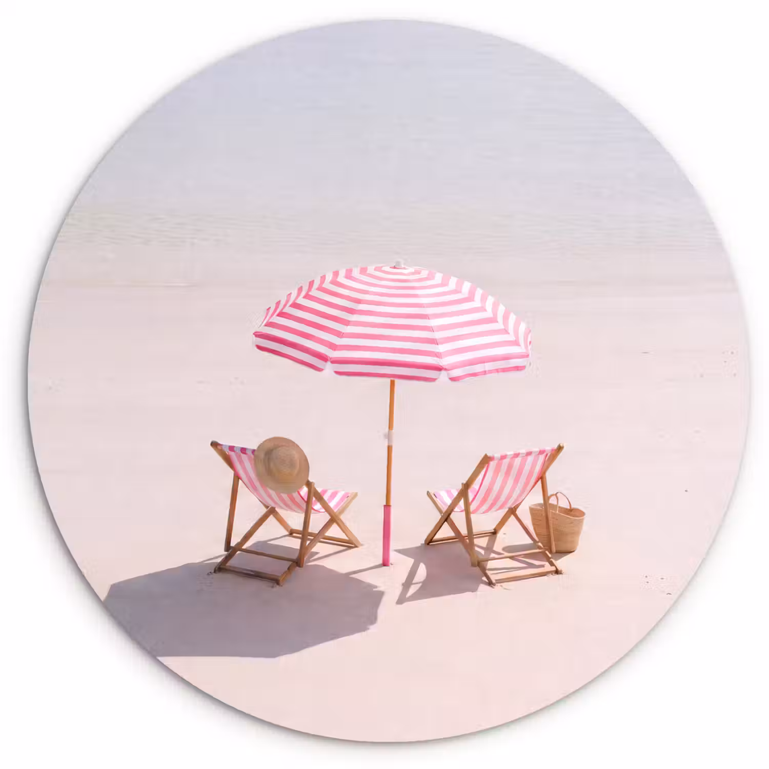 Strand - Parasol - Ligstoel - Zomer - Roze Wandcirkel kunststof plaat 5mm dik klein -3d