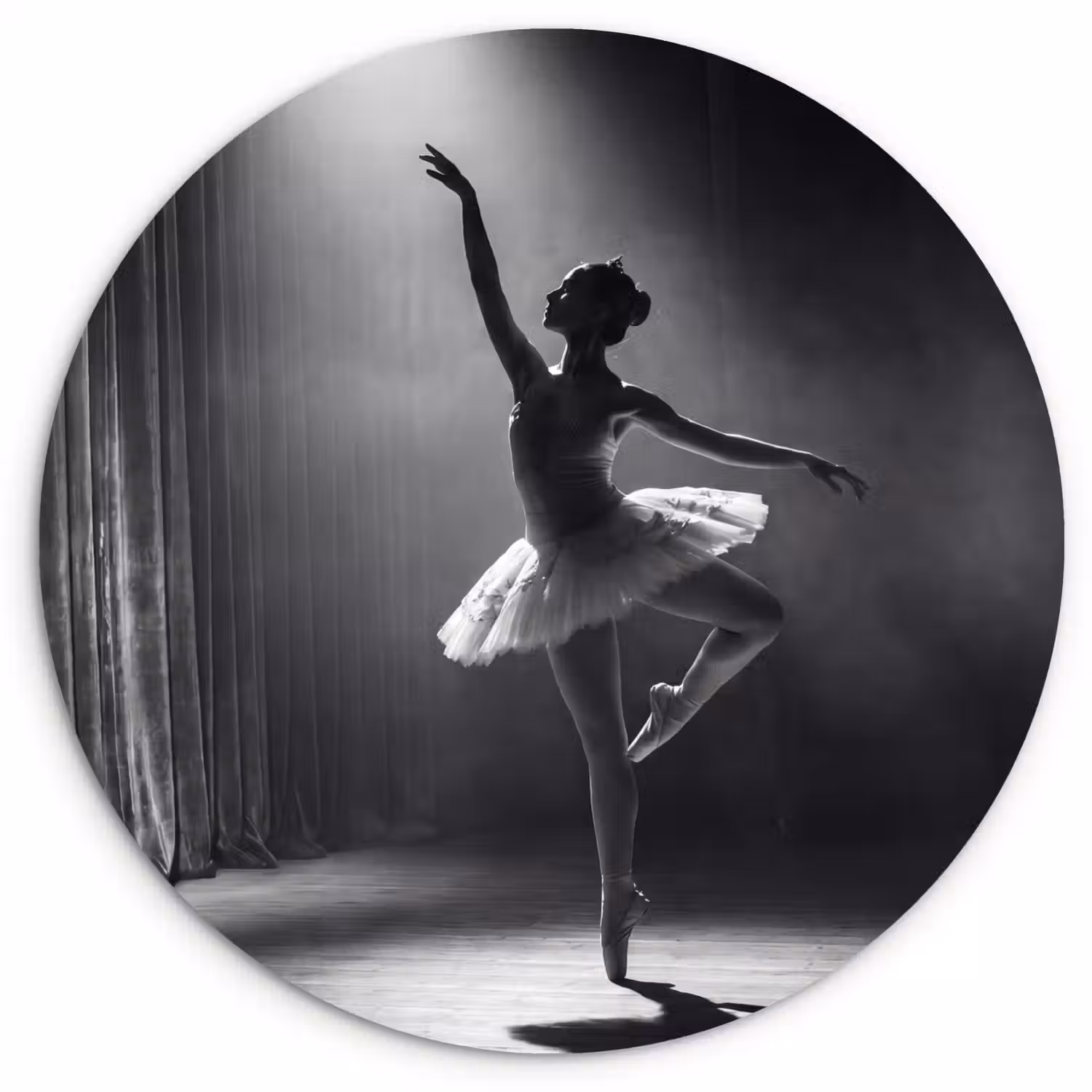 Danser - Podium - Zwart-wit - Kunst - Klassiek Wandcirkel kunststof plaat 5mm dik klein -3d