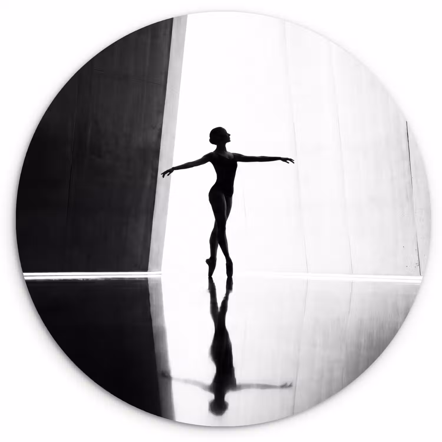 Danser - Silhouette - Kunst - Modern - Zwart-wit Wandcirkel kunststof plaat 5mm dik klein -3d