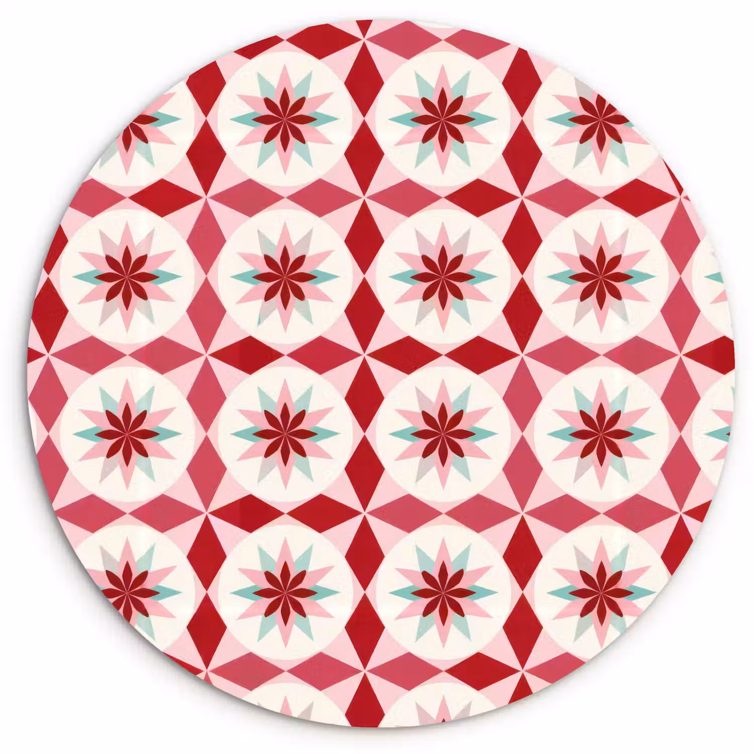 Tegelpatroon - Sterren - Retro - Roze - Mintgroen Wandcirkel kunststof plaat 5mm dik klein 188 -3d