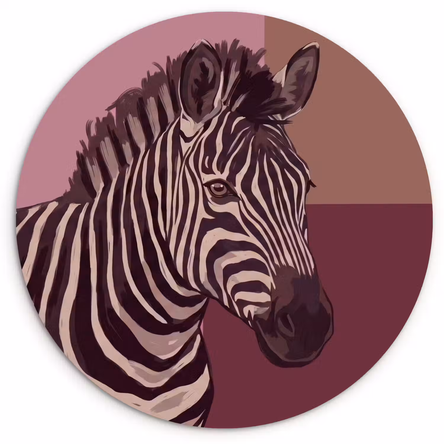 Dieren - Zebrahoofd - Wildlife - Modern - Bruin Wandcirkel kunststof plaat 5mm dik klein -3d