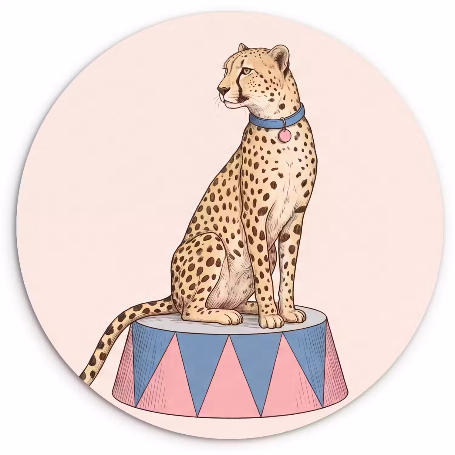 Dieren - Circus - Illustratie - Vintage - Roze Wandcirkel kunststof plaat 5mm dik klein -3d