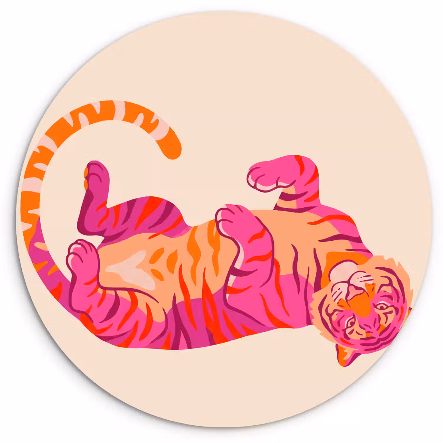 Tijger - Roze - Oranje Wandcirkel kunststof plaat 5mm dik klein -3d