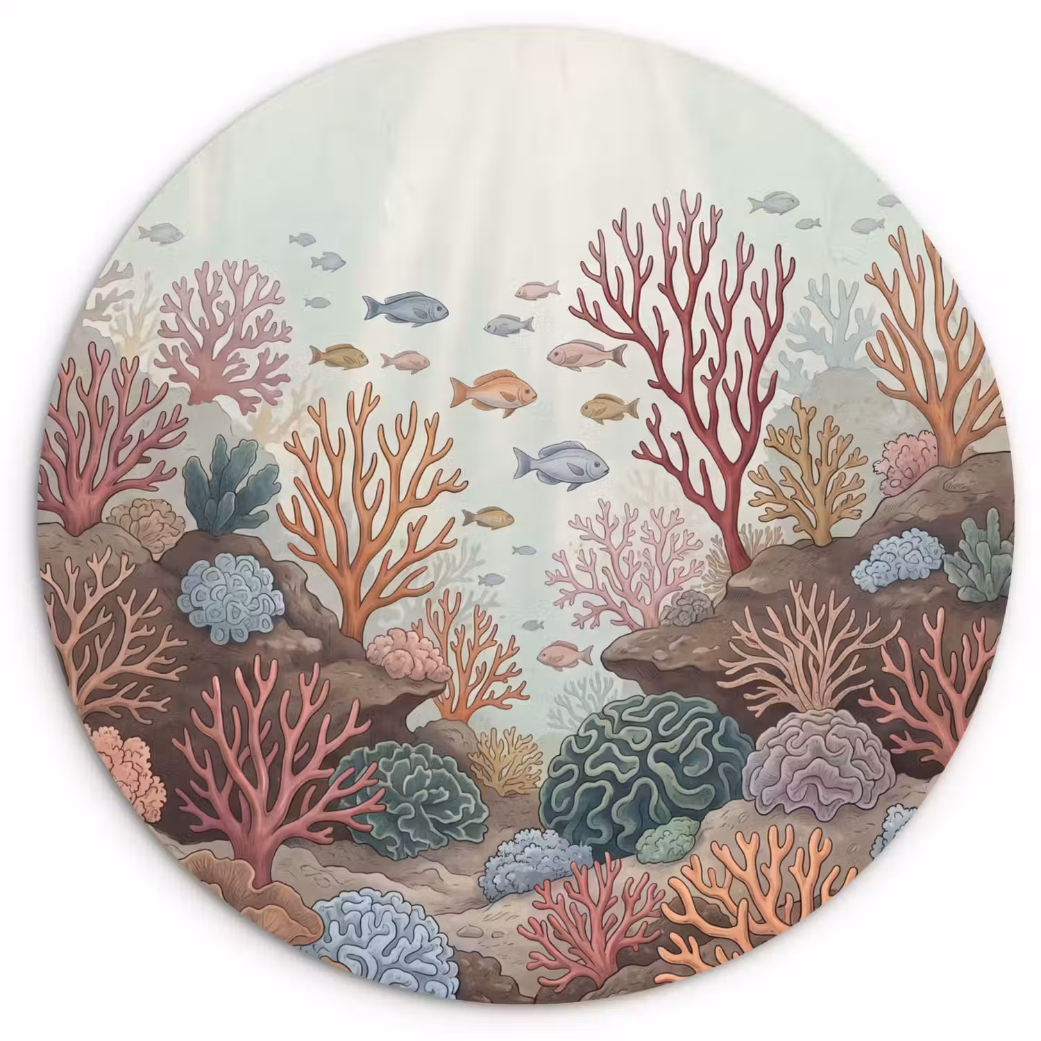 Onderwater - Koraal - Vis - Natuur Wandcirkel kunststof plaat 5mm dik klein -3d