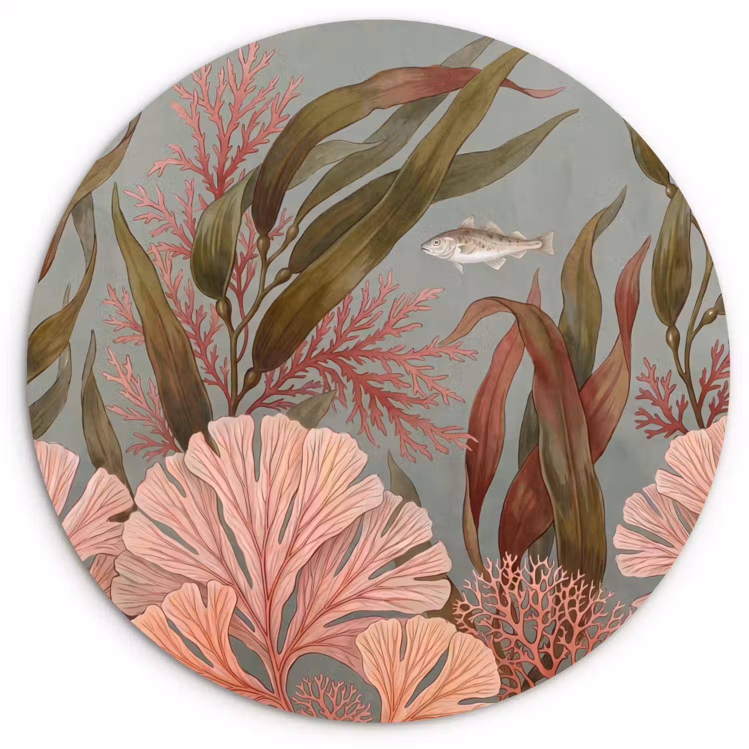 Onderwater - Planten - Vis - Vintage - Groen Wandcirkel kunststof plaat 5mm dik klein -3d
