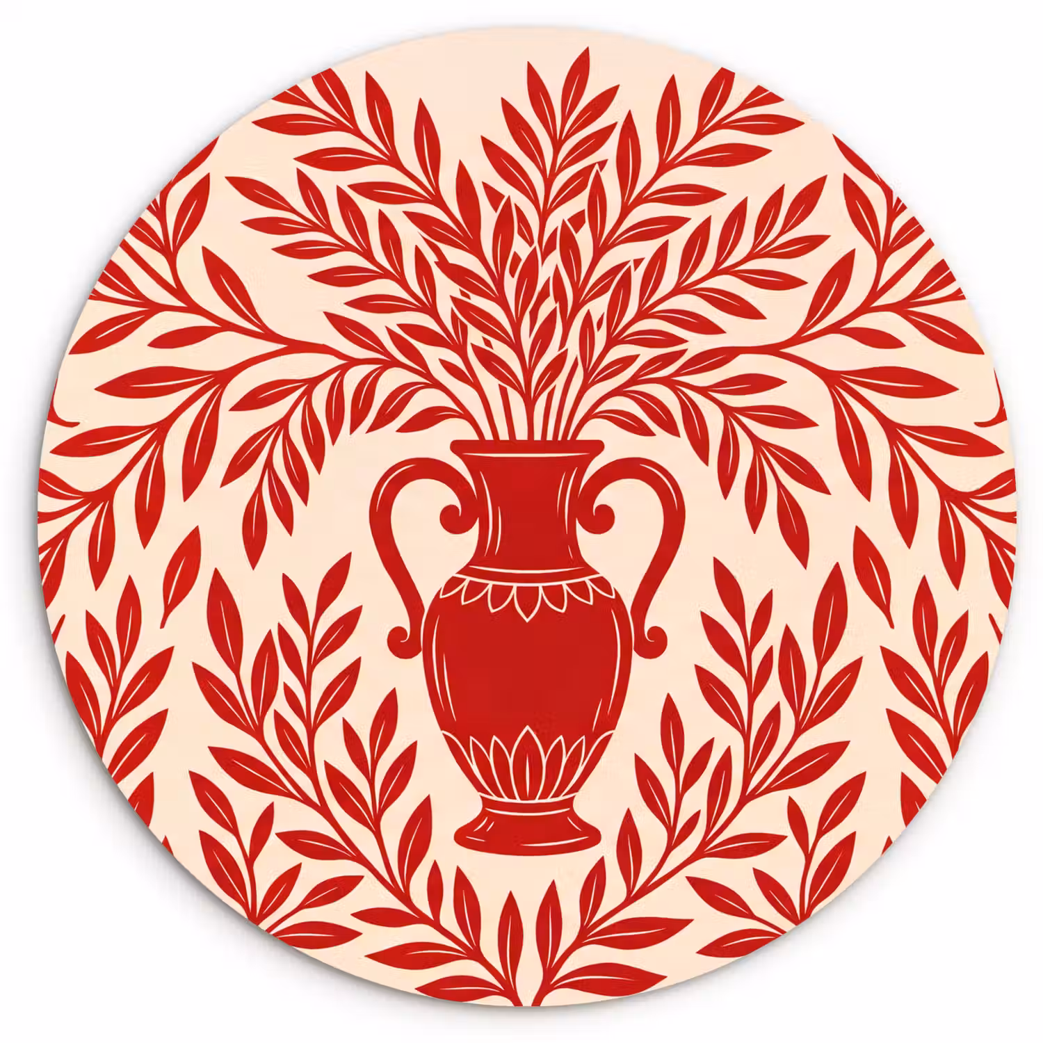 Vaas - Planten - Decoratie - Abstract - Rood Wandcirkel kunststof plaat 5mm dik klein -3d
