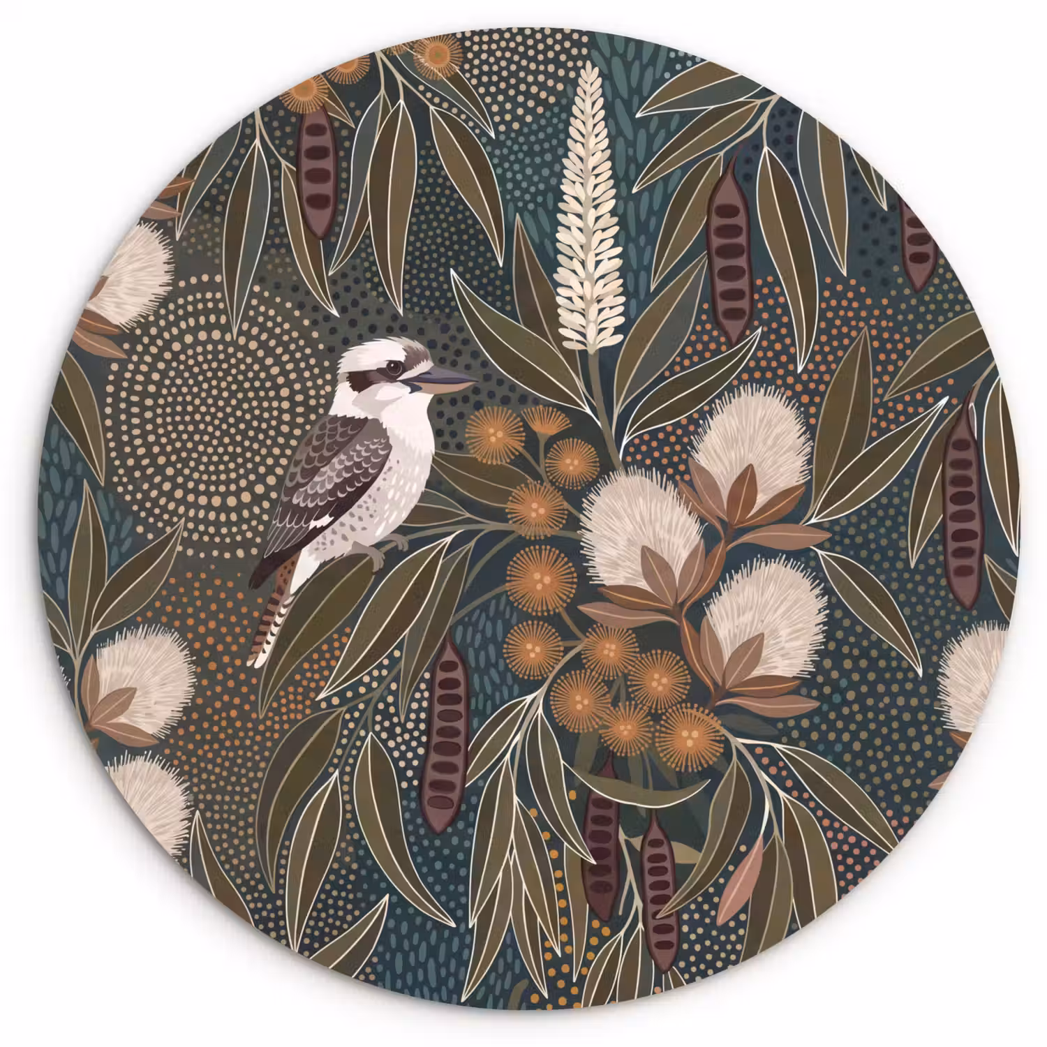 Vogel - Bladeren - Natuur - Illustratie - Groen Wandcirkel kunststof plaat 5mm dik klein -3d
