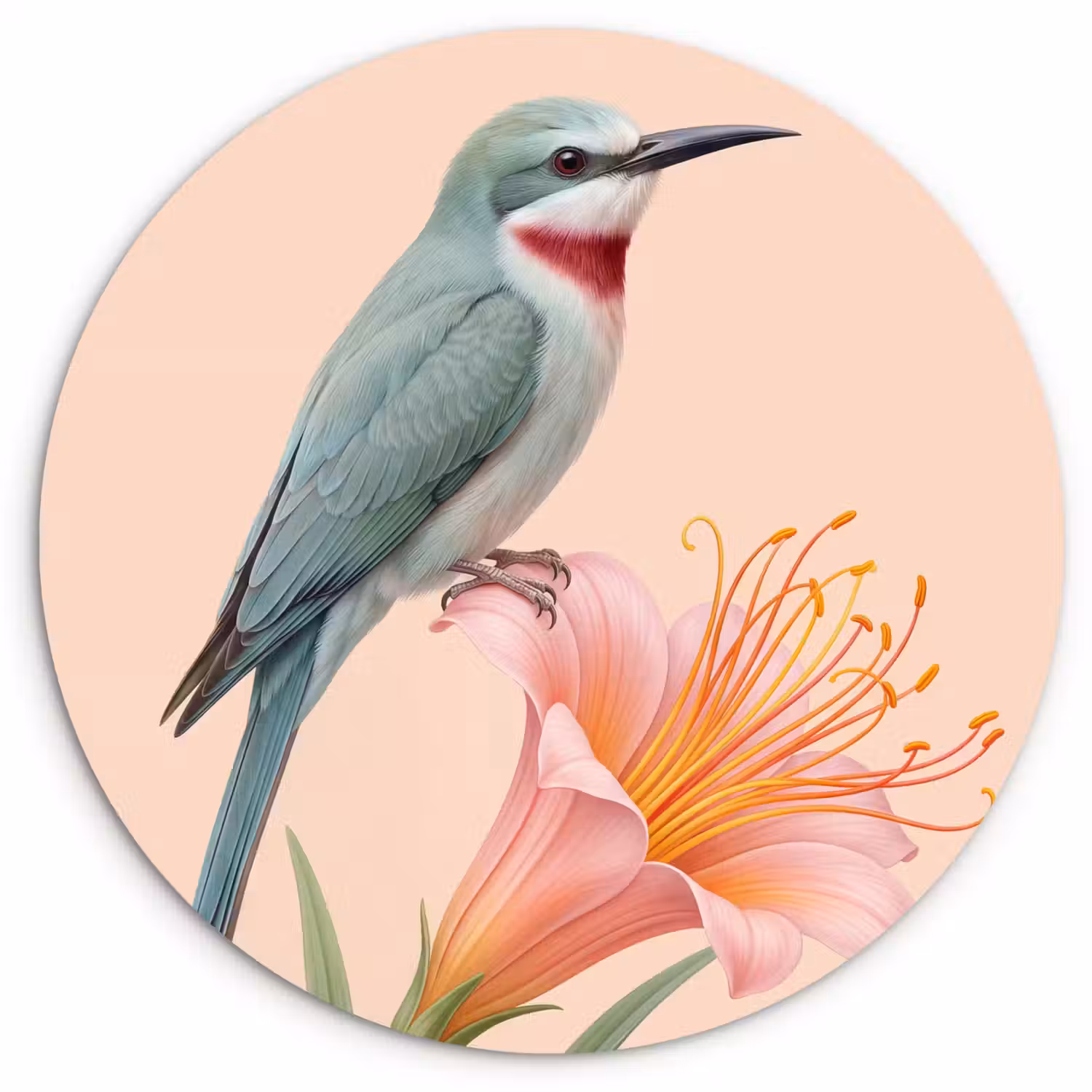 Vogel - Bloem - Natuur - Roze Wandcirkel kunststof plaat 5mm dik klein -3d