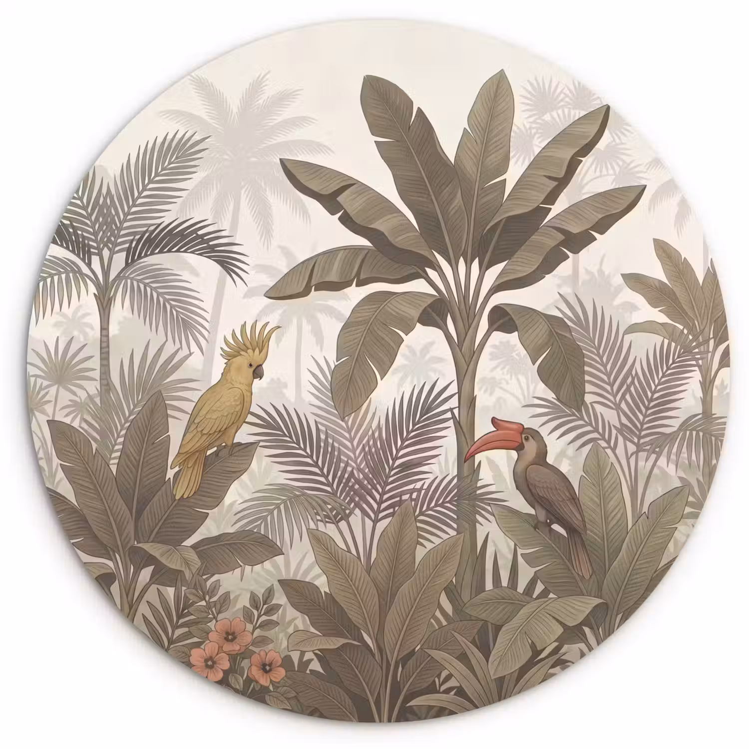 Vogel - Jungle - Tropisch - Illustratie - Groen Wandcirkel kunststof plaat 5mm dik klein -3d