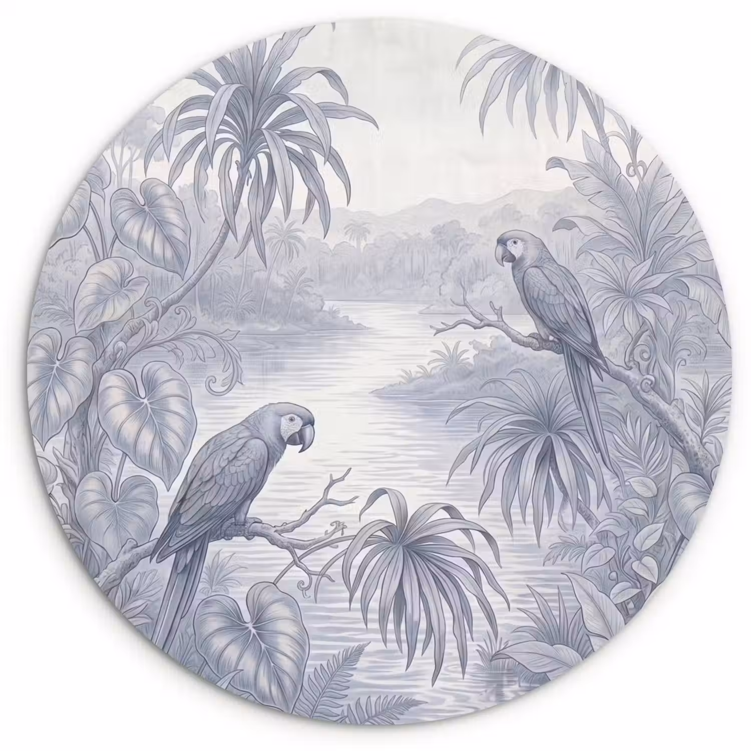 Vogel - Rivier - Tropisch - Illustratie - Blauw Wandcirkel kunststof plaat 5mm dik klein -3d