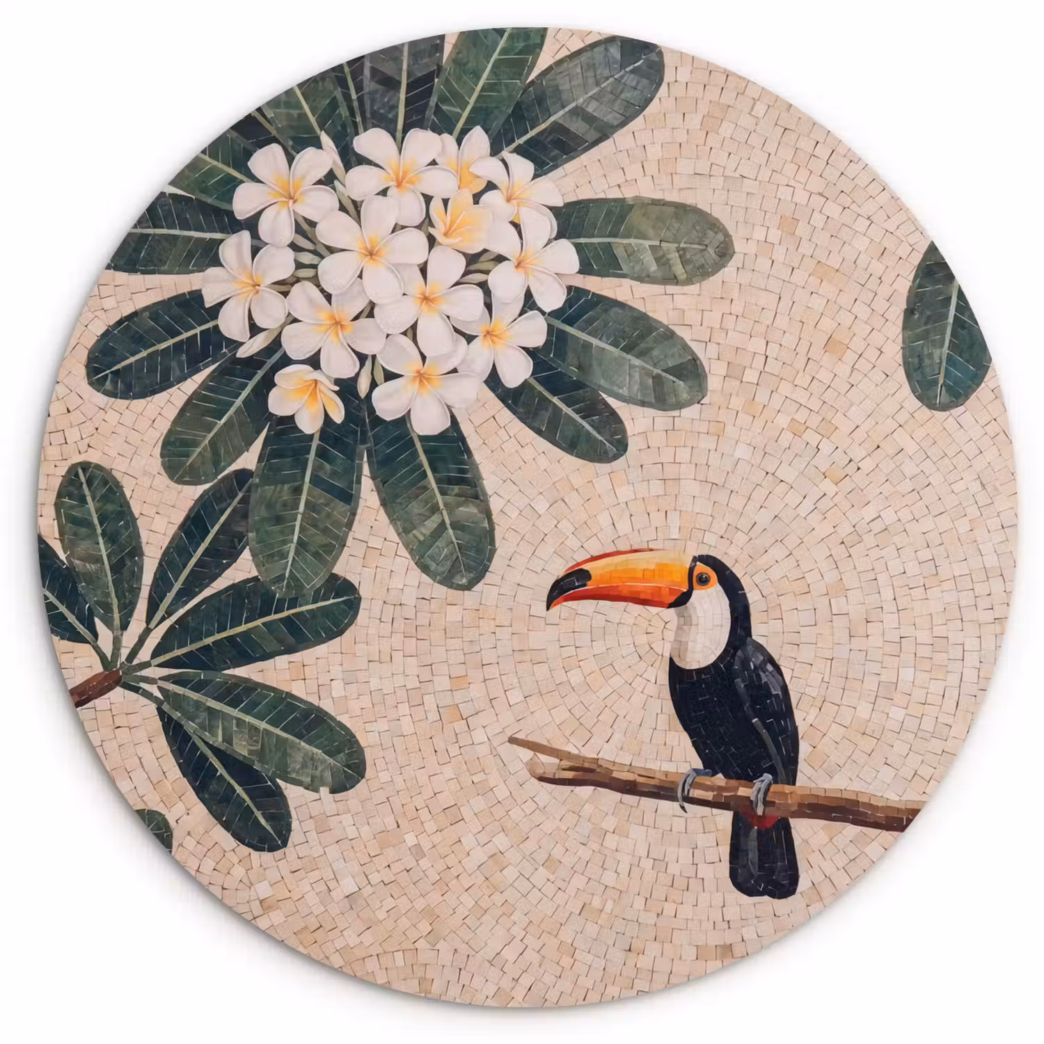 Vogel - Mozaïek - Tropisch - Natuur - Kleurrijk Wandcirkel kunststof plaat 5mm dik klein -3d