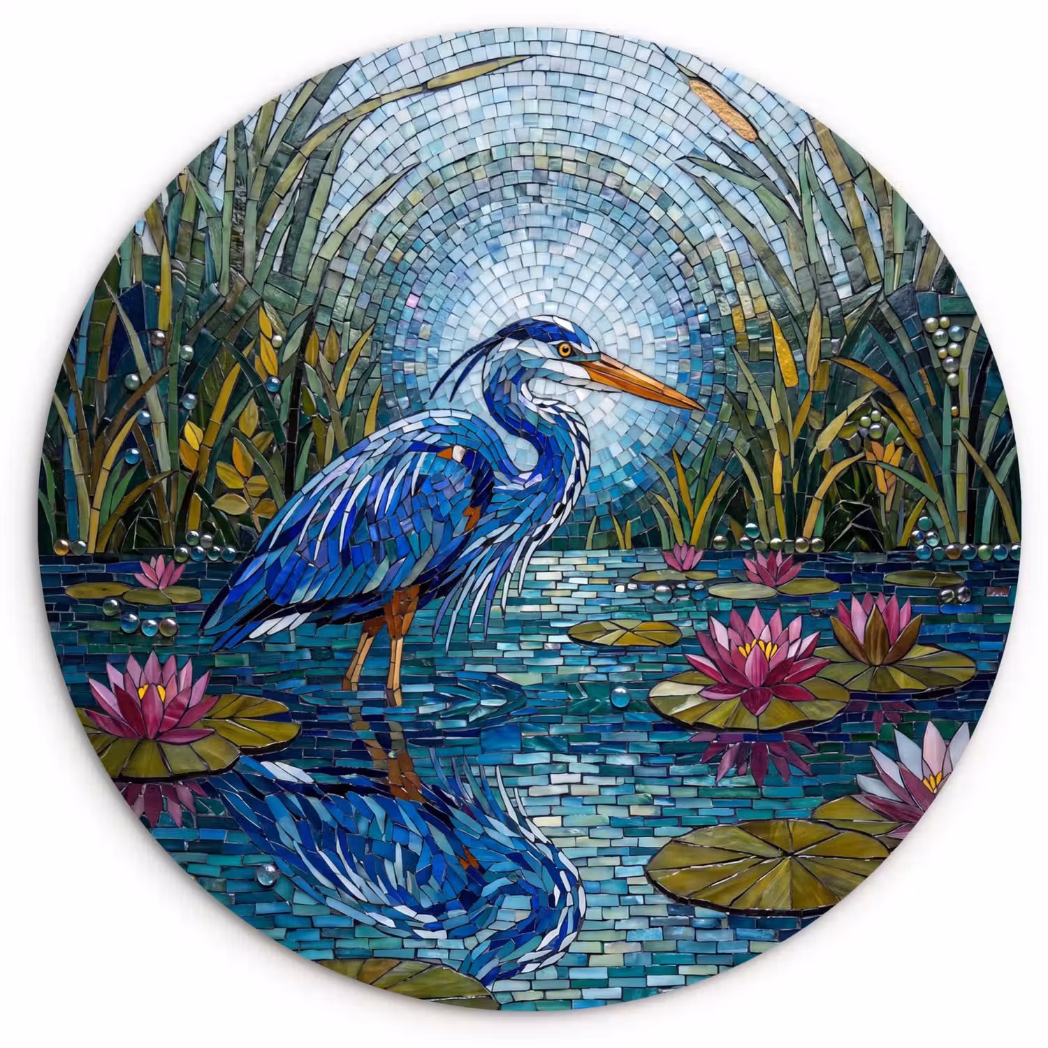 Vogel - Water - Natuur - Abstract - Blauw Wandcirkel kunststof plaat 5mm dik klein -3d