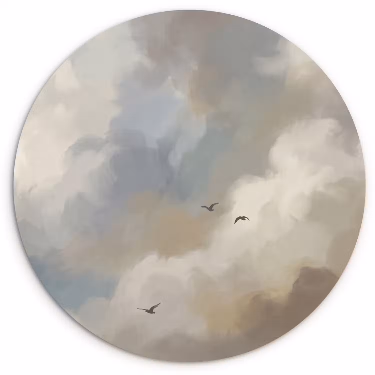 Vogel - Wolken - Natuur - Modern - Grijs Wandcirkel kunststof plaat 5mm dik klein -3d