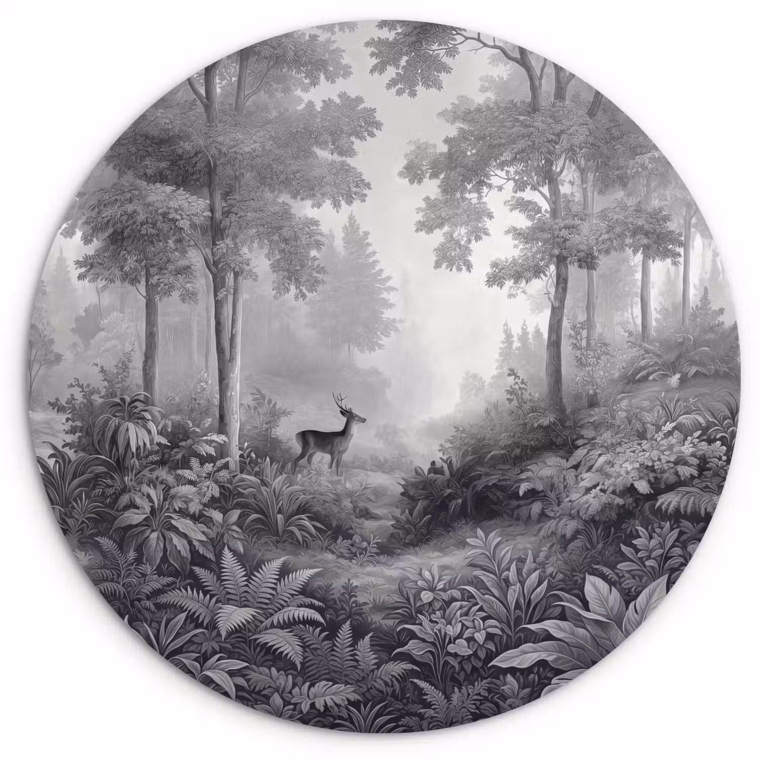 Bos - Hert - Zwart - Wit Wandcirkel kunststof plaat 5mm dik klein -3d