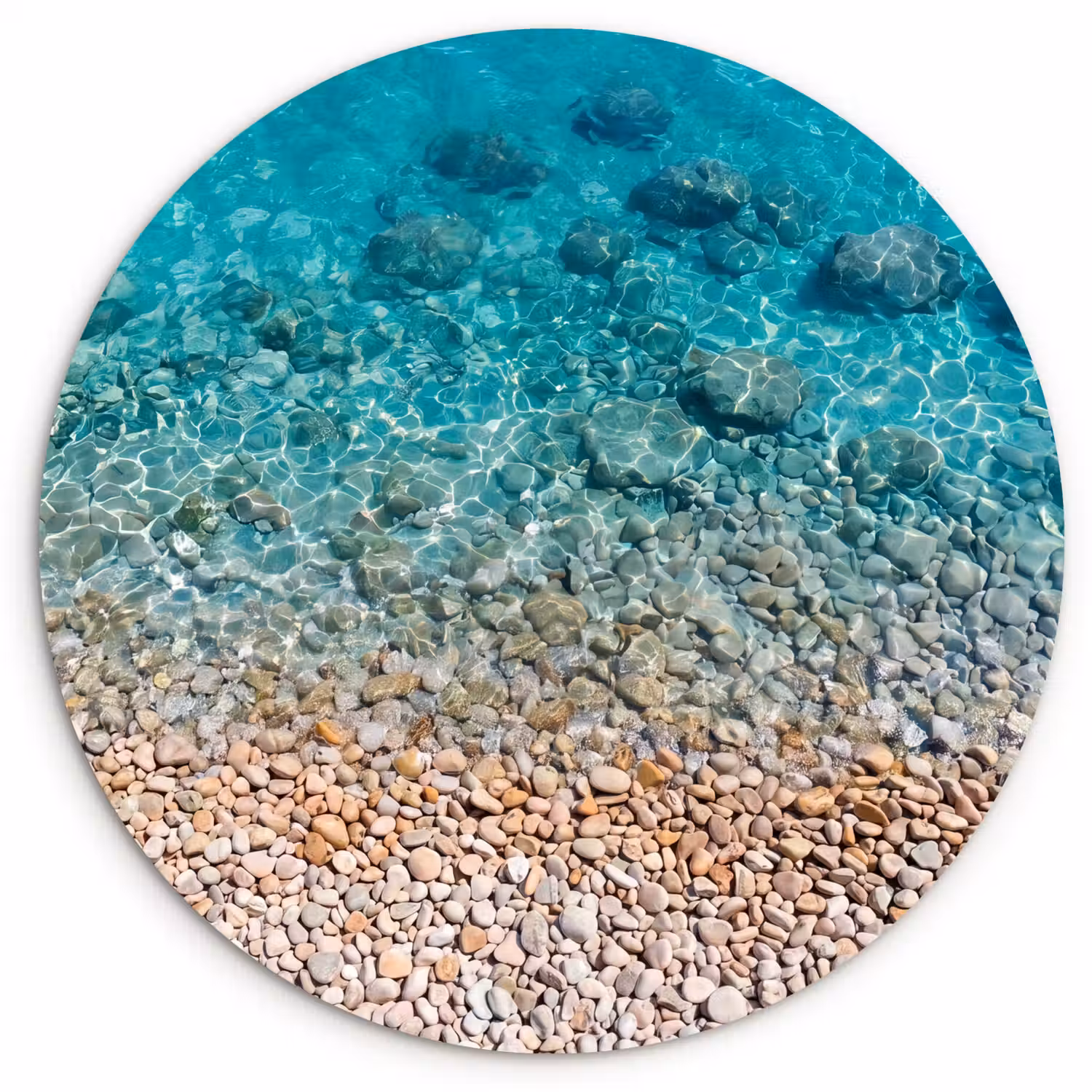 Water - Kiezels - Natuur - Levendig - Turkoois Wandcirkel kunststof plaat 5mm dik klein -3d