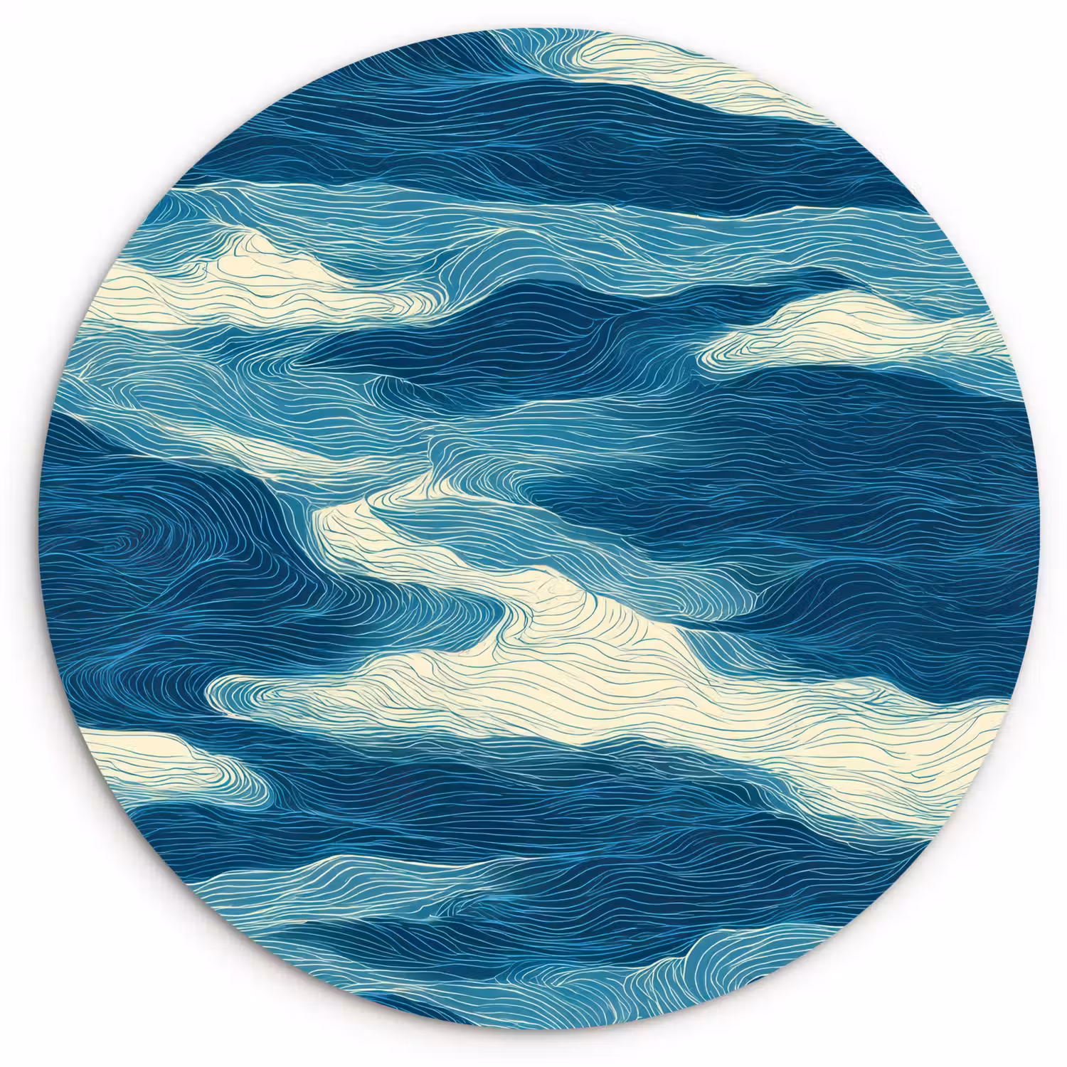 Golven - Abstract - Patroon - Blauw - Wit Wandcirkel kunststof plaat 5mm dik klein 188 -3d