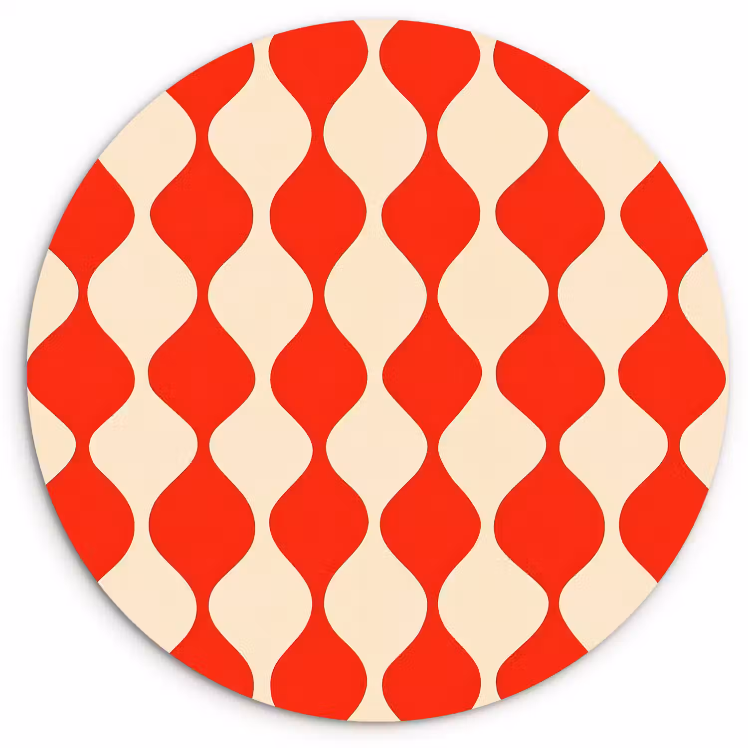 Golvend patroon - Retro - Rood - Beige Wandcirkel kunststof plaat 5mm dik klein 188 -3d