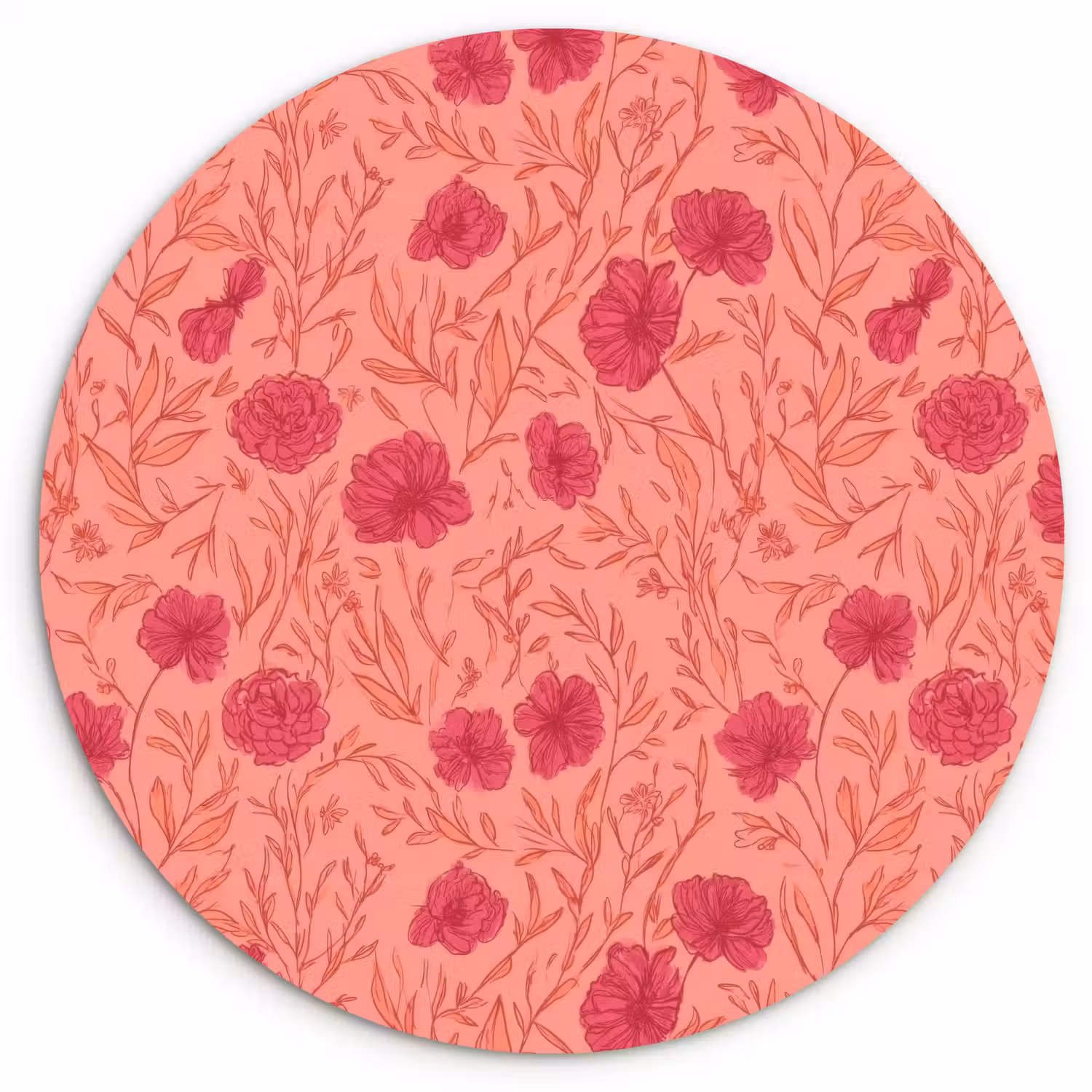 Weidebloemen - Romantisch - Roze Wandcirkel kunststof plaat 5mm dik klein 188 -3d