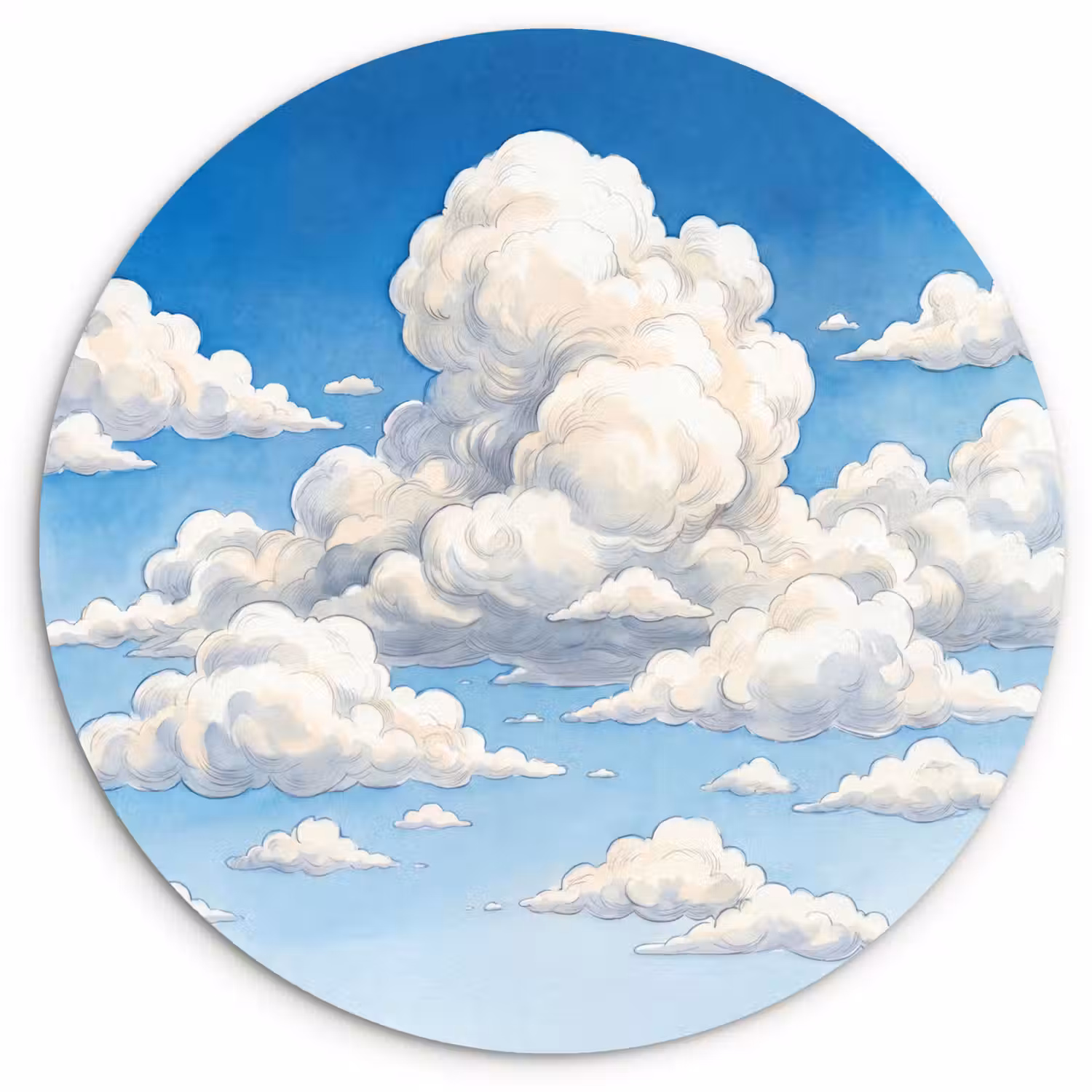 Wolken - Blauwe lucht - Natuur - Modern - Wit Wandcirkel kunststof plaat 5mm dik klein -3d