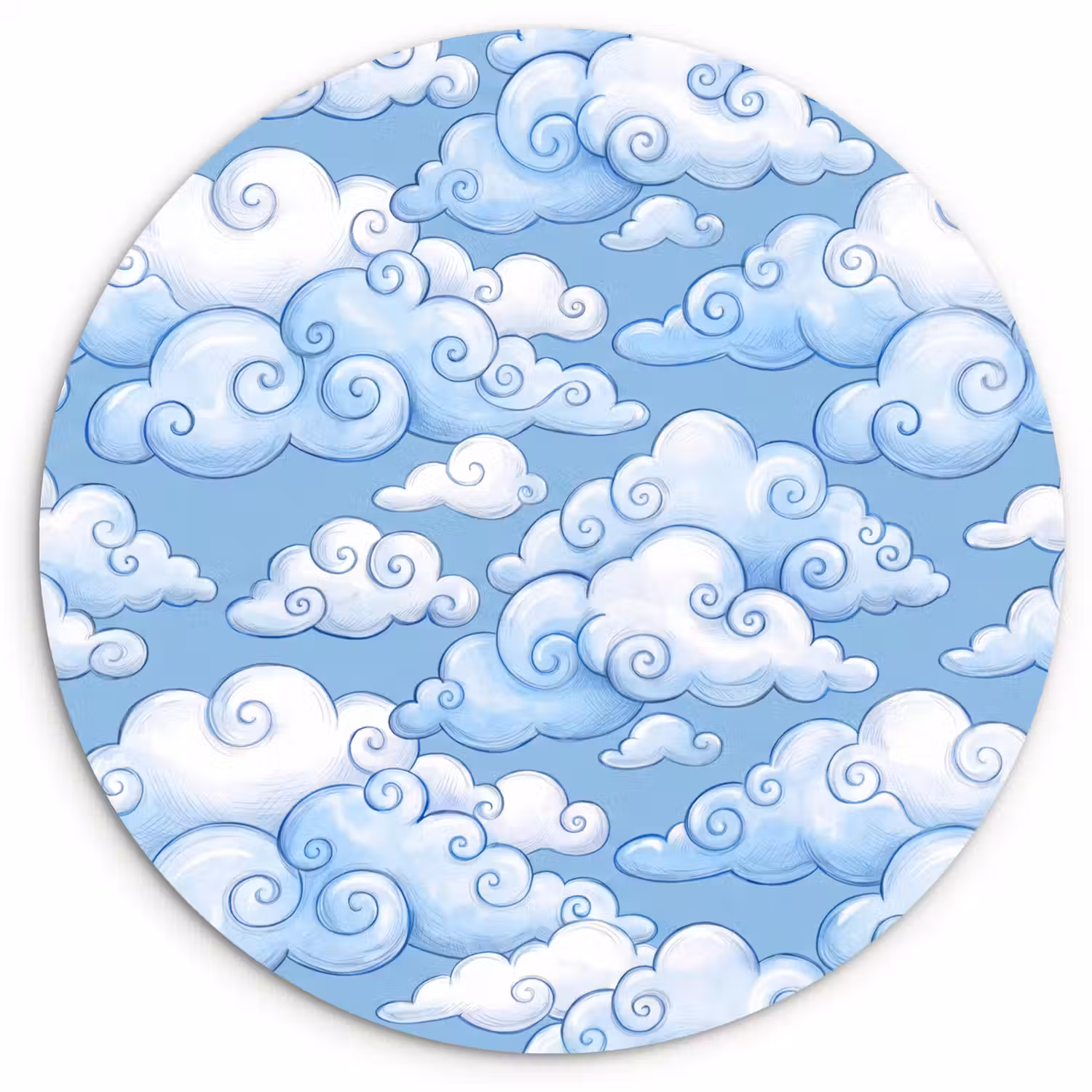 Wolken - Patroon - Hemel - Illustratie - Wit Wandcirkel kunststof plaat 5mm dik klein -3d