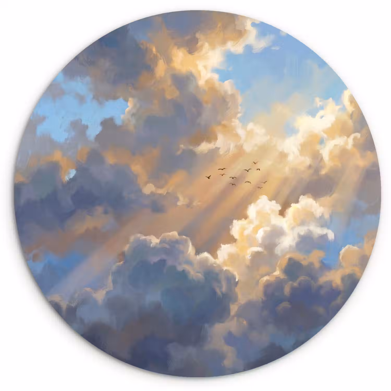 Wolken - Zonnestralen - Natuur - Abstract - Blauw Wandcirkel kunststof plaat 5mm dik klein -3d