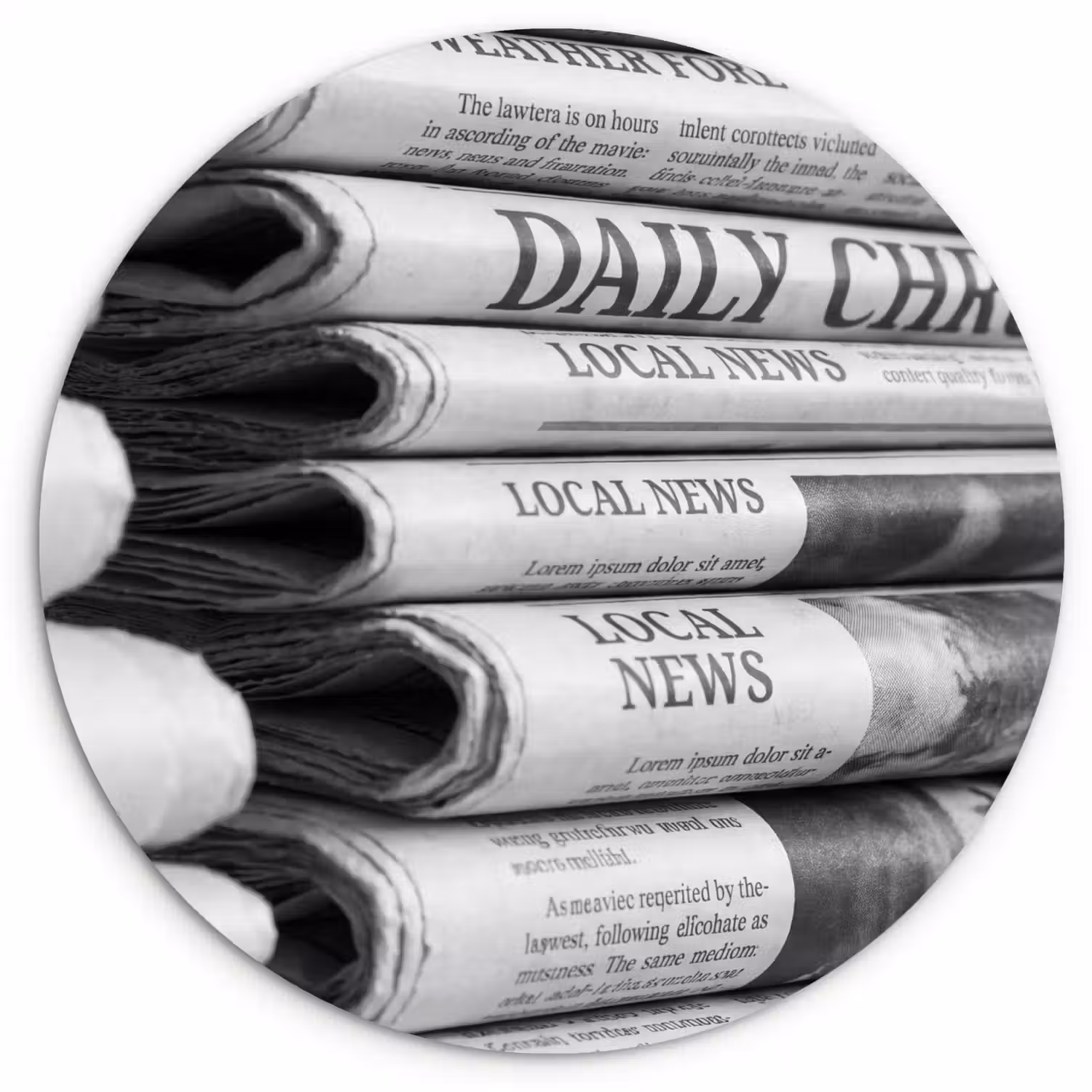 Krant - Stapel - Nieuws - Zwart-wit - Media Wandcirkel kunststof plaat 5mm dik klein -3d