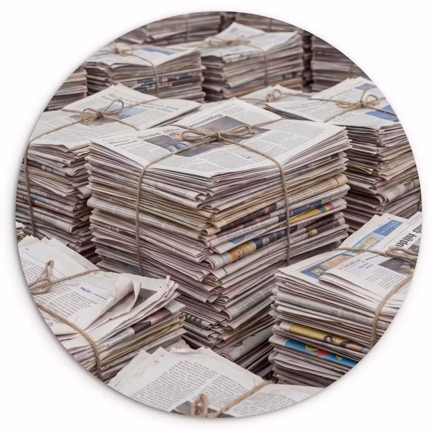 Kranten - Stapels - Touw - Informatie - Vintage Wandcirkel kunststof plaat 5mm dik klein -3d