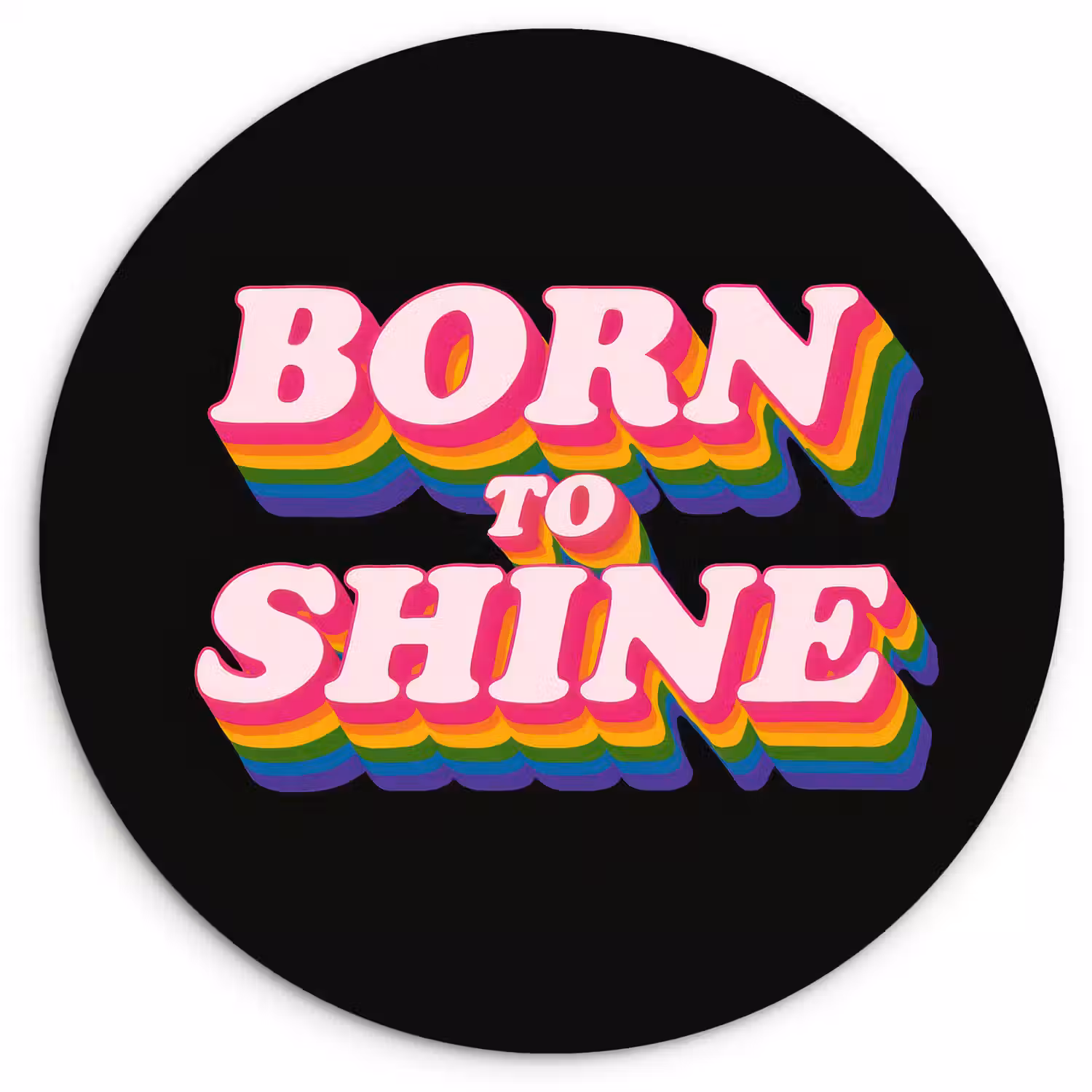 Quote - Regenboog - Roze - Zwart Wandcirkel kunststof plaat 5mm dik klein -3d