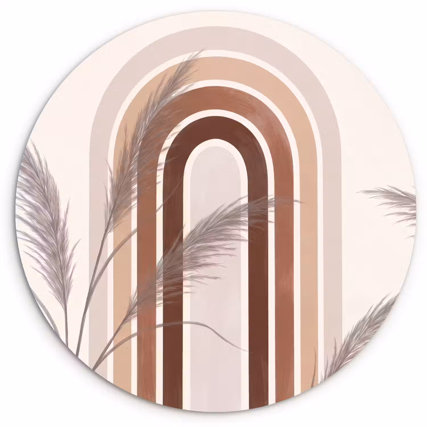 Abstract - Bogen - Plant - Boho - Beige Wandcirkel kunststof plaat 5mm dik klein -3d