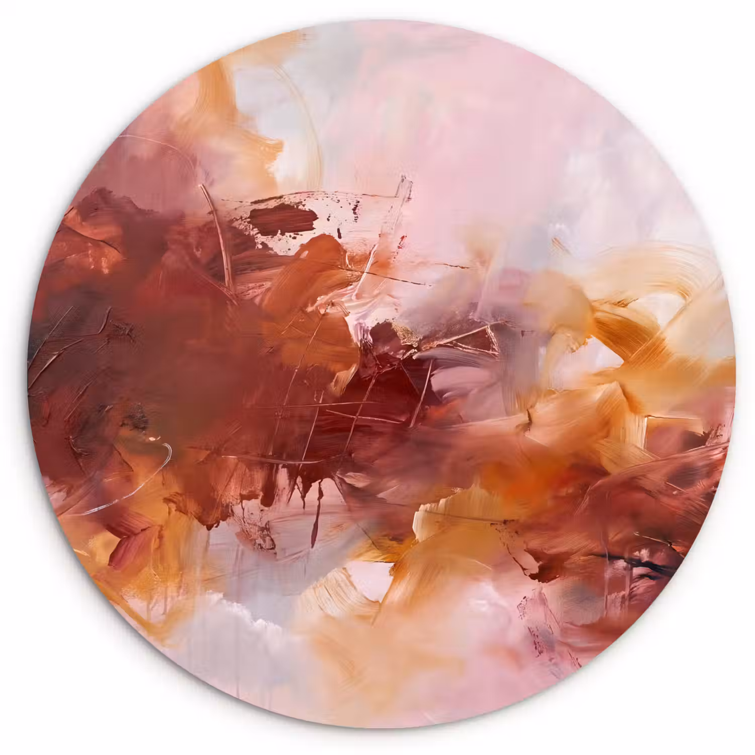 Abstract - Kleurrijk - Kunst - Modern - Roze-Rood Wandcirkel kunststof plaat 5mm dik klein -3d