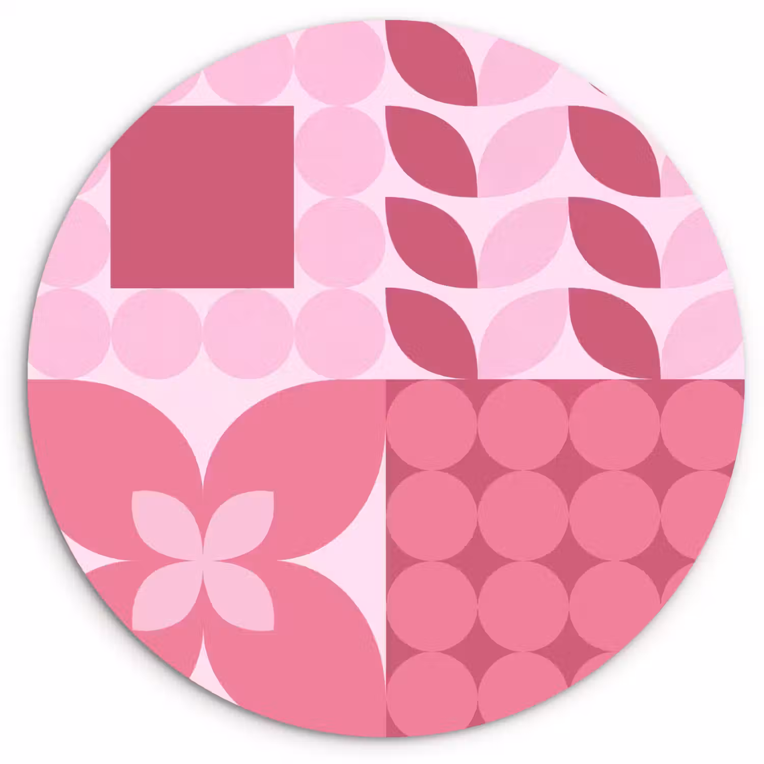 Abstract - Geometrisch - Patroon - Modern - Roze Wandcirkel kunststof plaat 5mm dik klein -3d