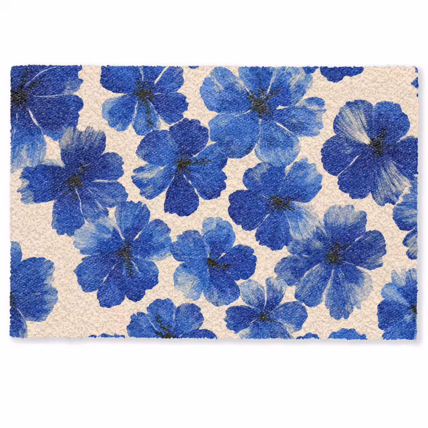 Bloemen - Blauw -Patroon - Wit Deurmat klein -zkaufland3d