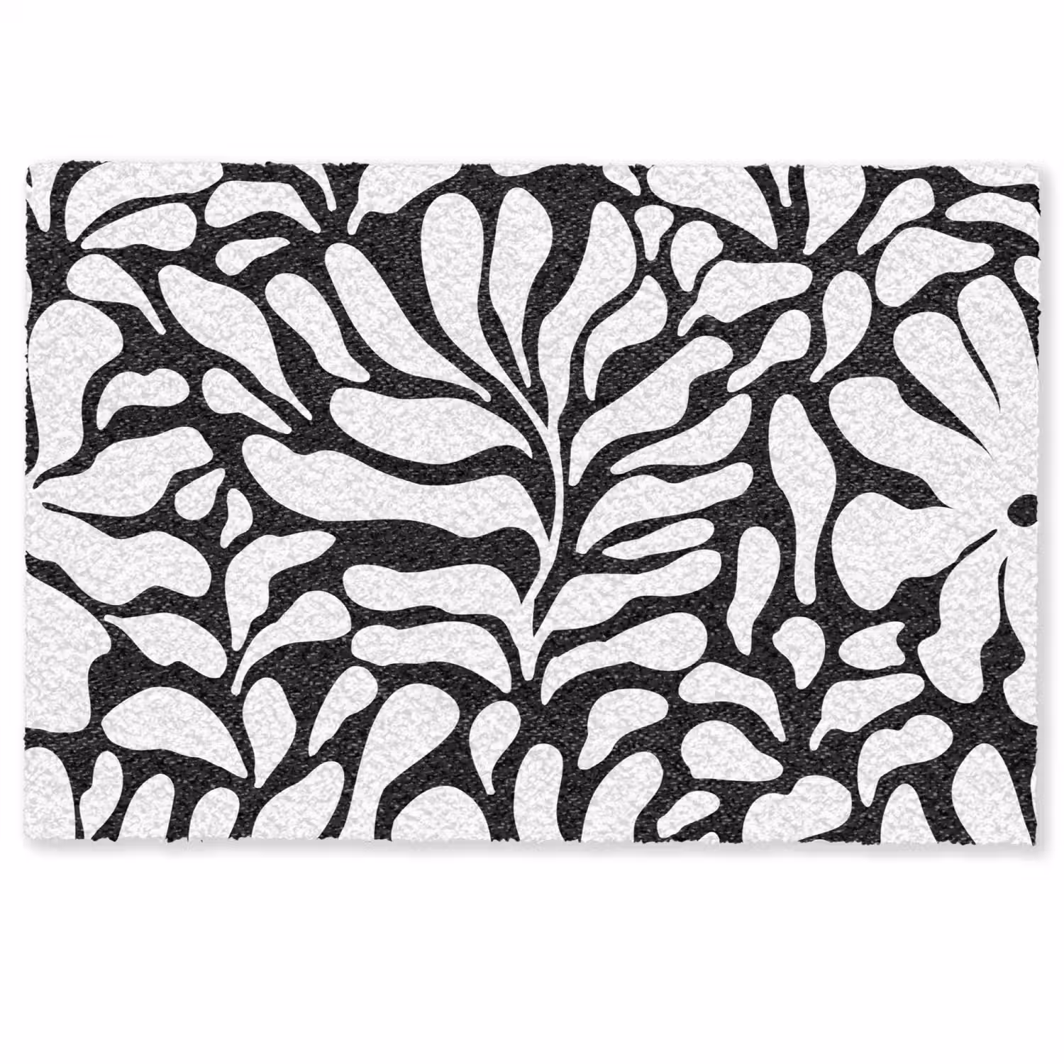 Bloemen print - Zwart - Wit - Bladeren Deurmat klein -zkaufland3d