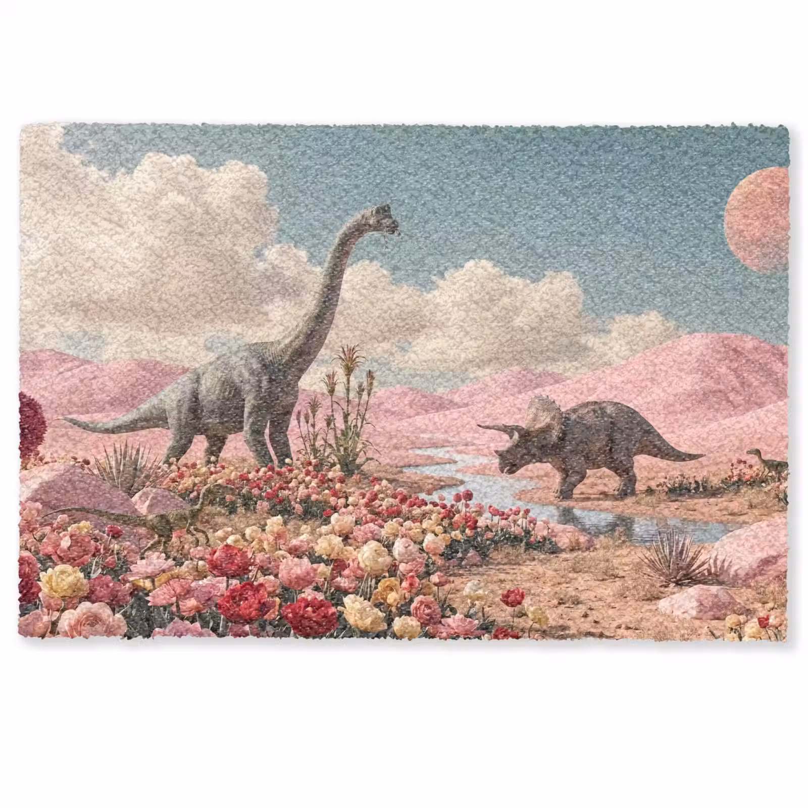 Fußmatte - Dinosaurier – Rosa – Landschaft - Dinosaurus - Roze - Landschap Deurmat klein