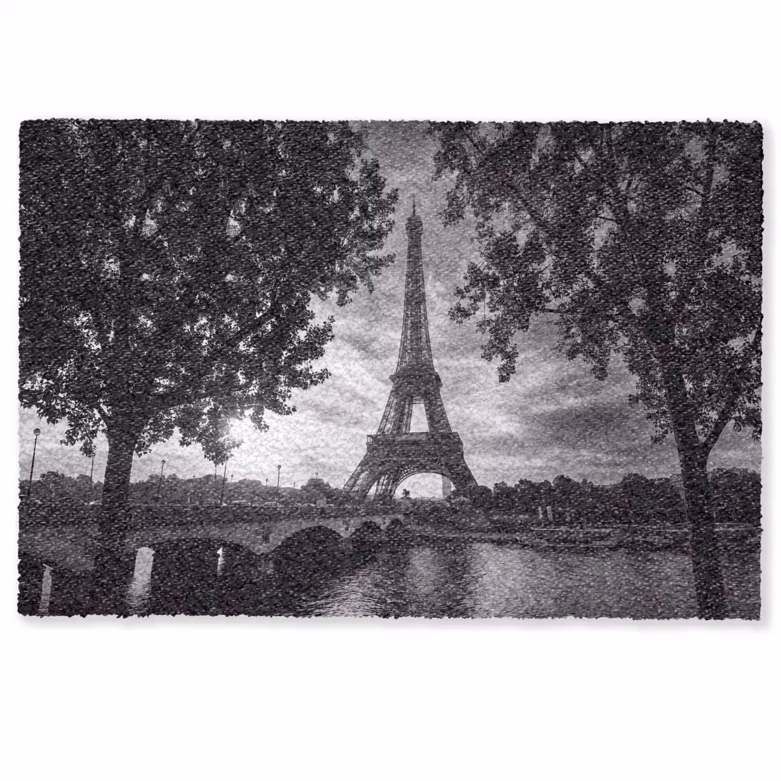Fußmatte - Eiffelturm – Paris – Fluss – Architektur – Schwarz-Weiß - Eiffeltoren - Parijs - Rivier - Architectuur - Zwart-wit Deurmat klein