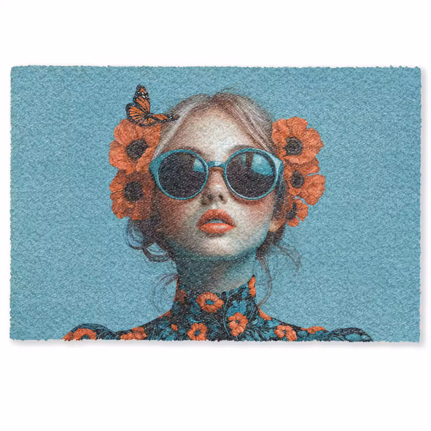 Vrouw - Blauw - Vlinder - Bloemen - Aesthetic Deurmat klein -zkaufland3d