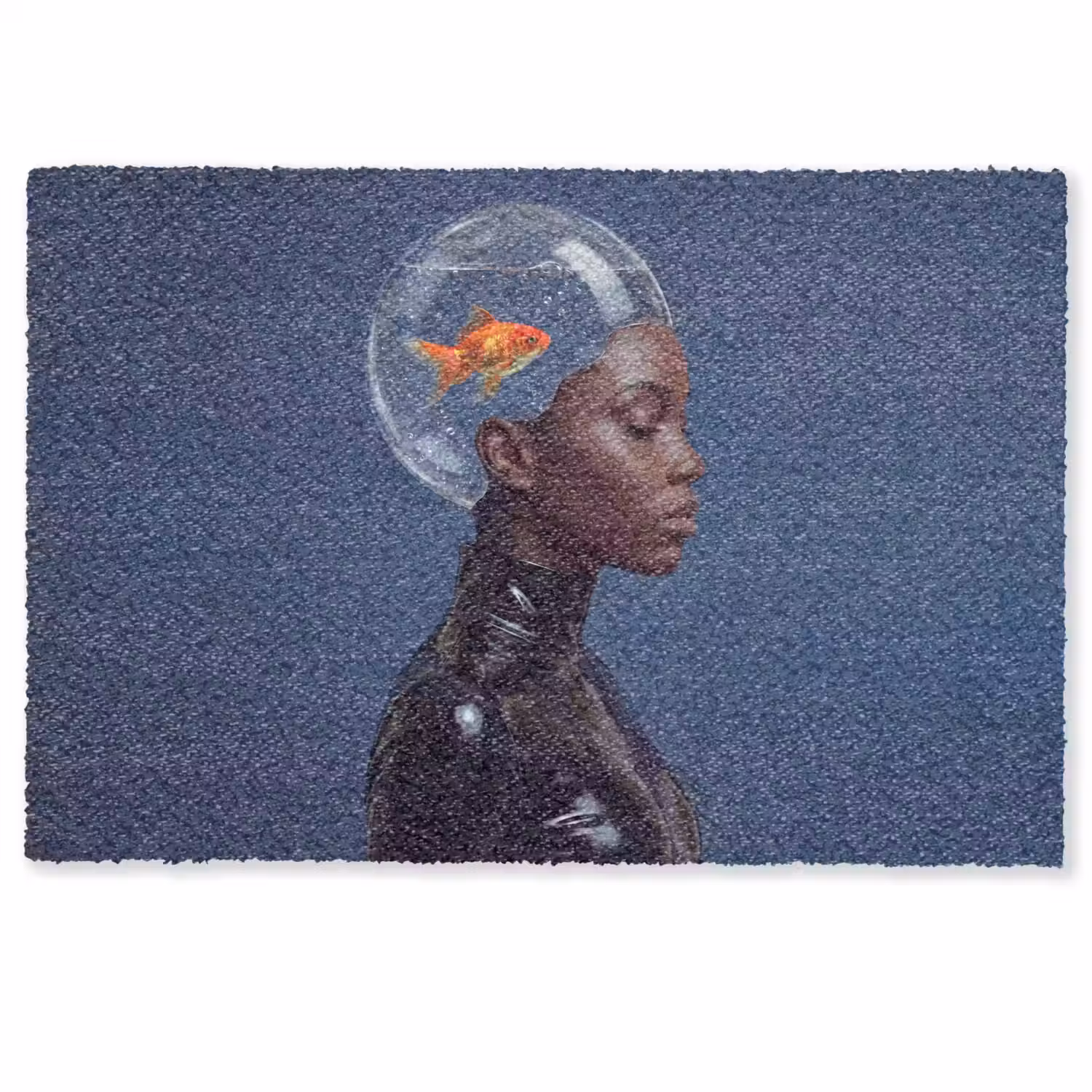 Vrouw - Goudvis - Hoofd - Abstract - Blauw Deurmat klein -zkaufland3d