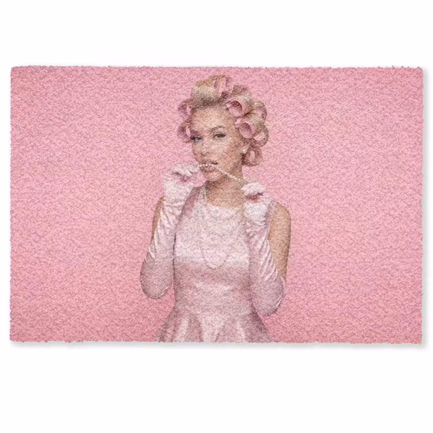 Vrouw - Roze - Parelketting - Krulspelden Deurmat klein -zkaufland3d