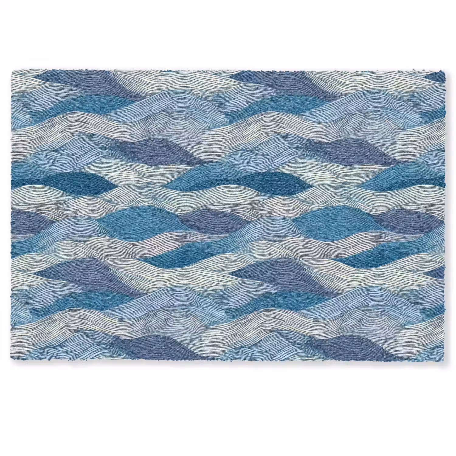Getekend - Blauw - Wit - Golvend - Streepjes Deurmat klein 898 -zkaufland3d