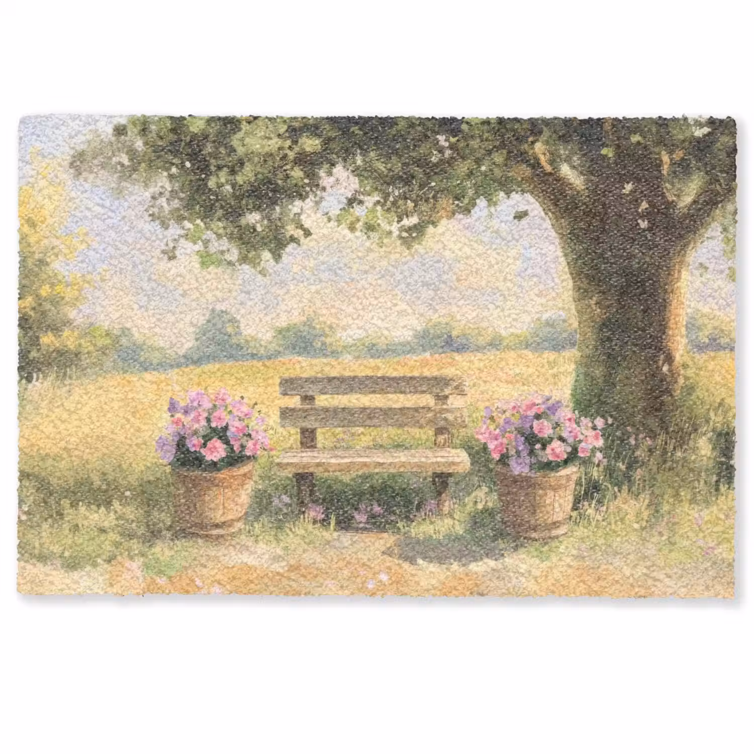 Houten bankje - Bloempotten - Landschap Deurmat klein -zkaufland3d