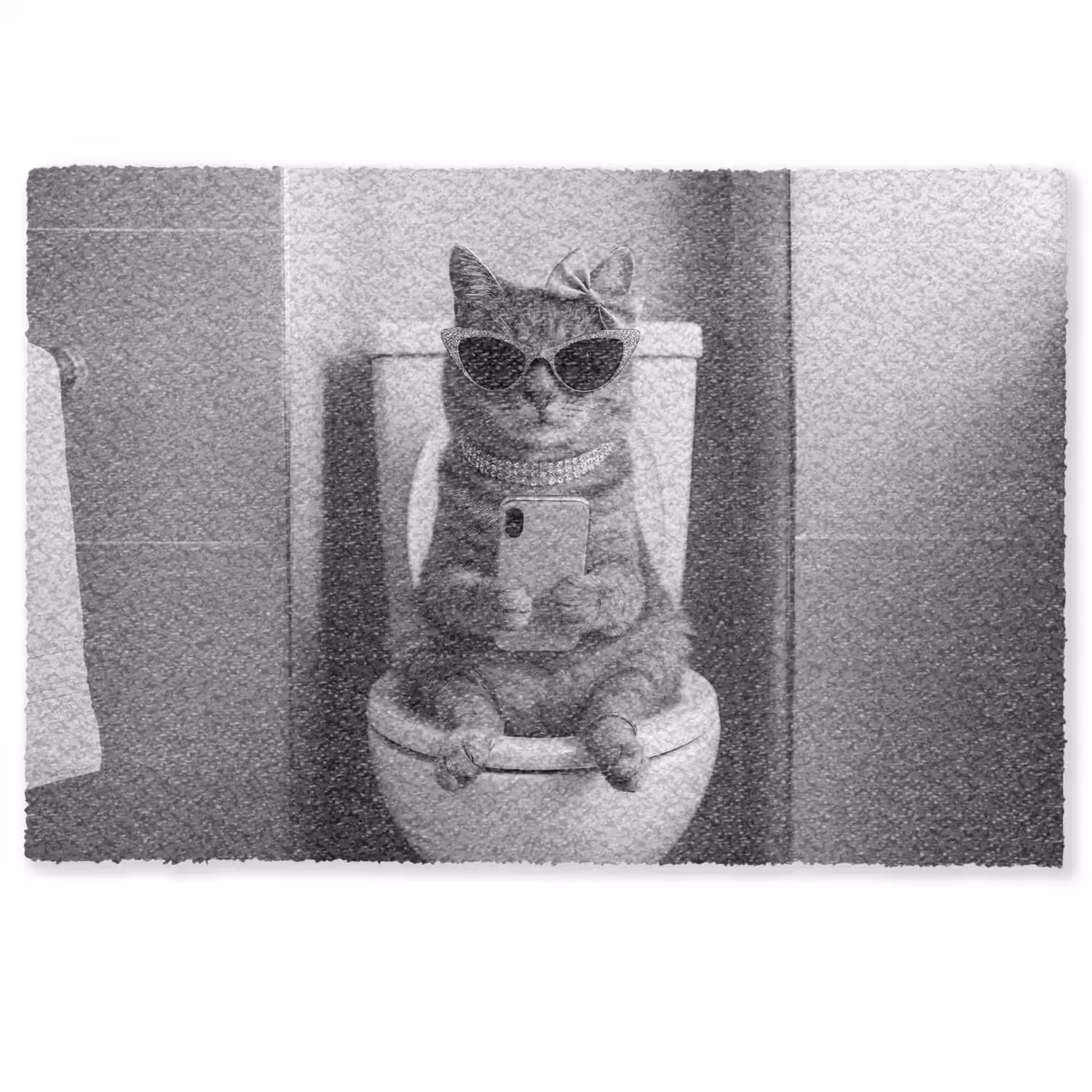 Kat - Telefoon - Toilet - Zwart - Wit Deurmat klein -zkaufland3d