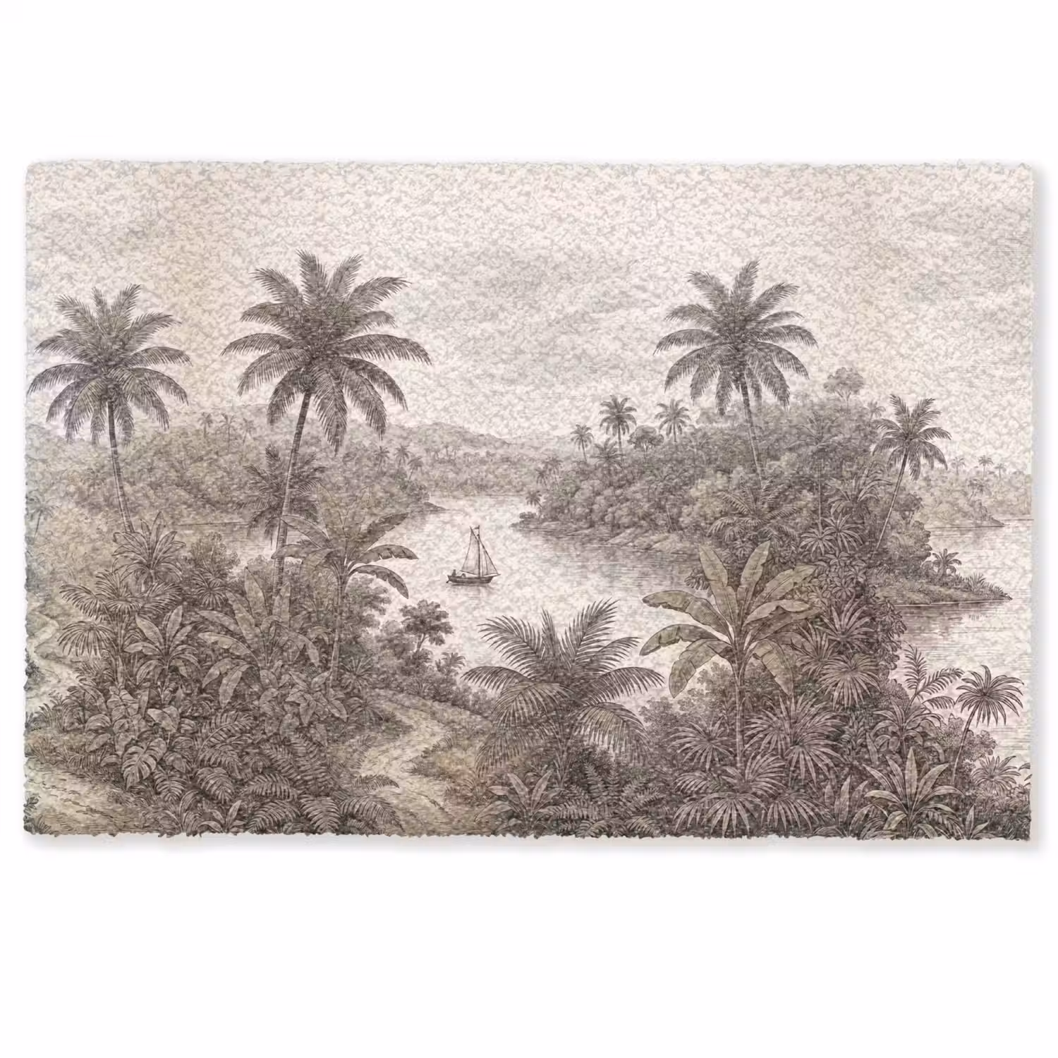 Landschap - Rivier - Boot - Tropisch - Vintage Deurmat klein -zkaufland3d