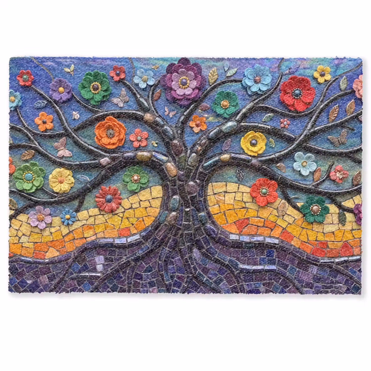Levensboom - Mozaïek - Bloemen - Kleurrijk - Vrolijk Deurmat klein -zkaufland3d