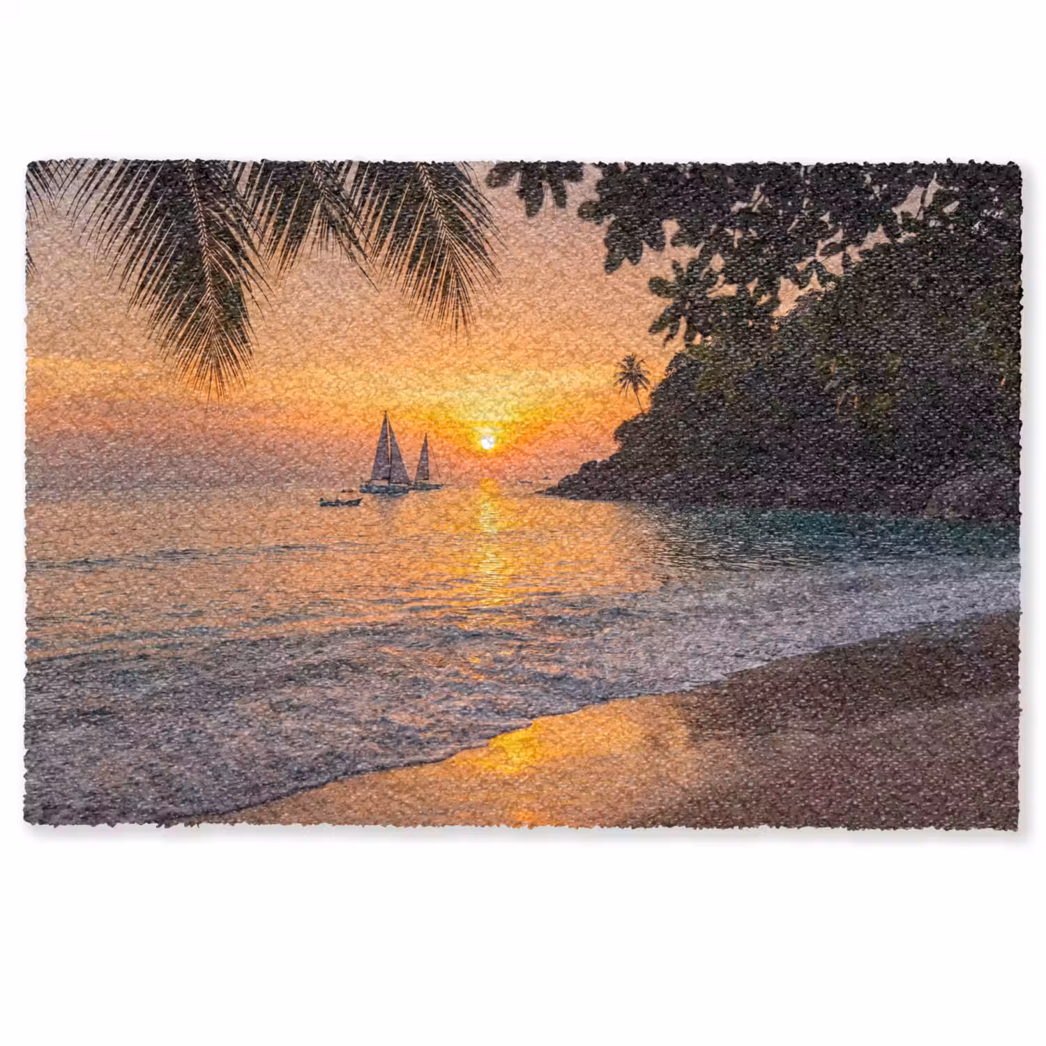 Zee - Zonsondergang - Boot - Natuur - Oranje Deurmat klein -zkaufland3d