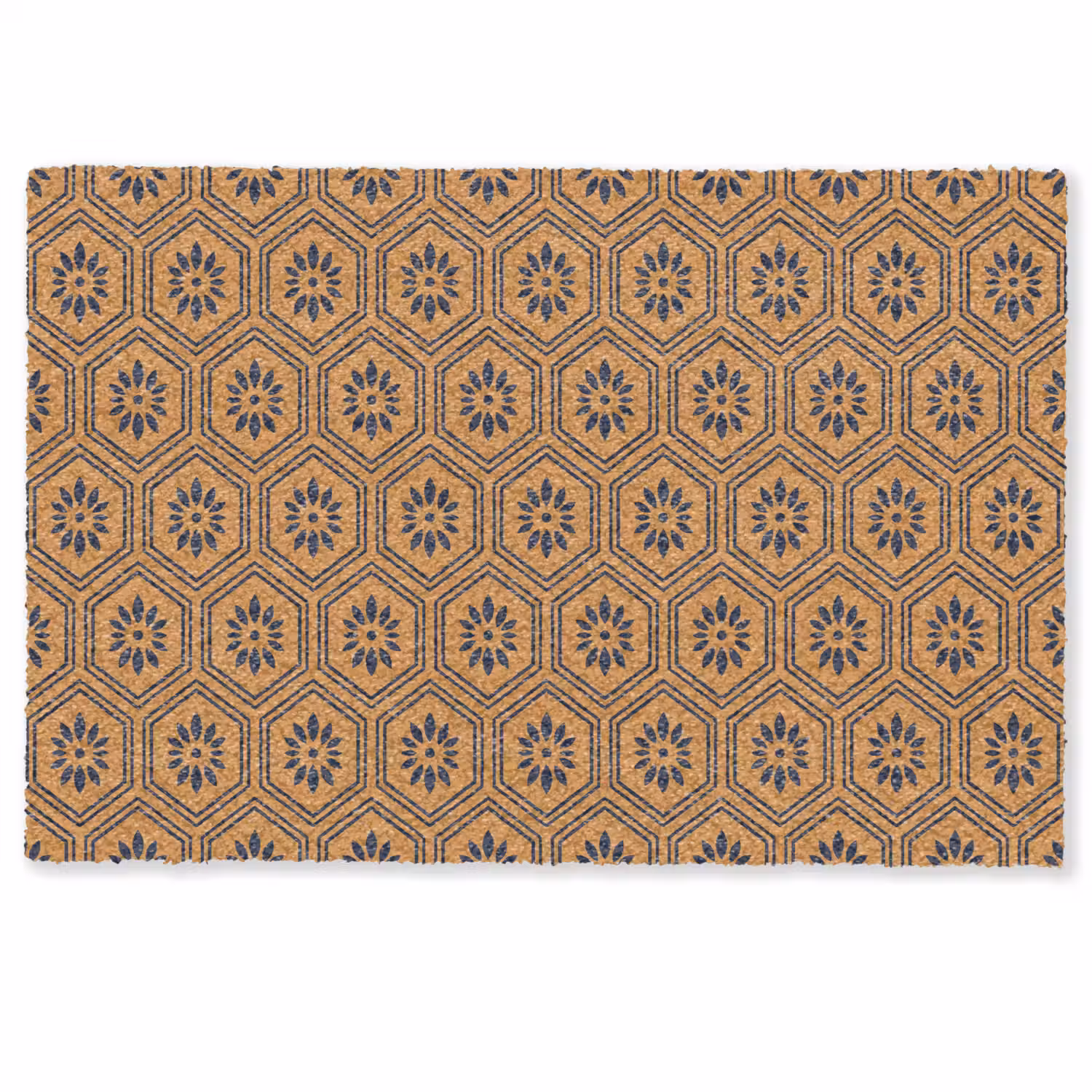 Okergeel - Patroon - Bloem - Donkerblauw Deurmat klein 898 -zkaufland3d