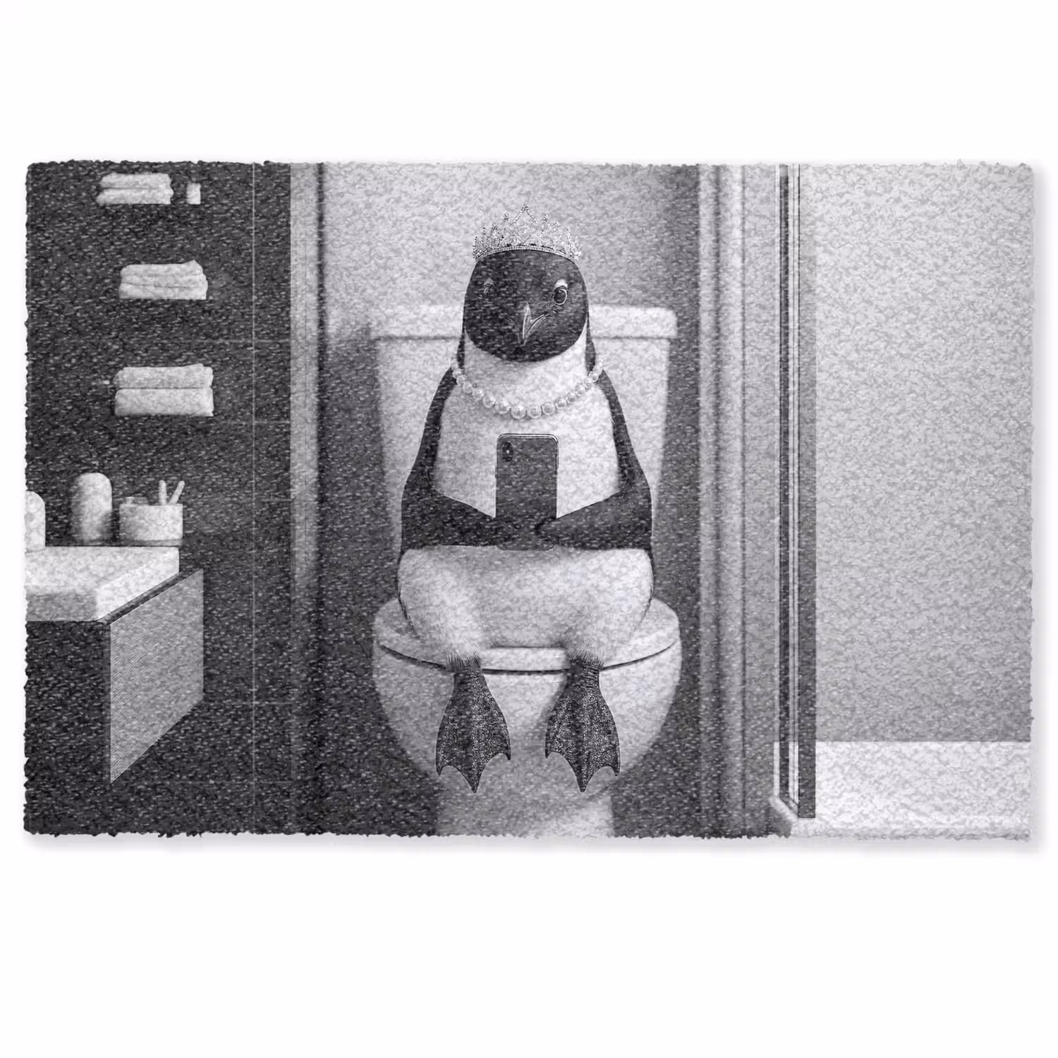 Pinguïn - Telefoon - Toilet - Zwart - Wit Deurmat klein -zkaufland3d