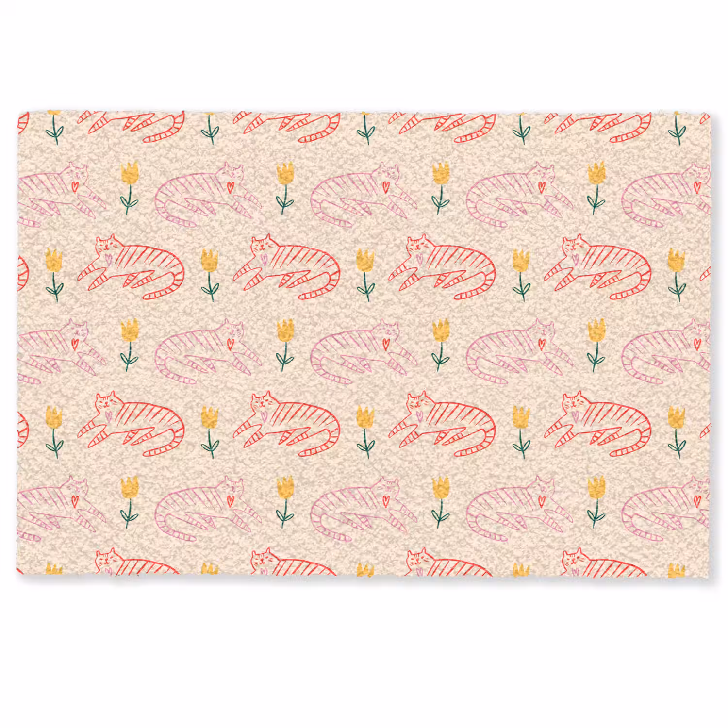 Rood - Roze - Katten - Bloemen Deurmat klein 898 -zkaufland3d